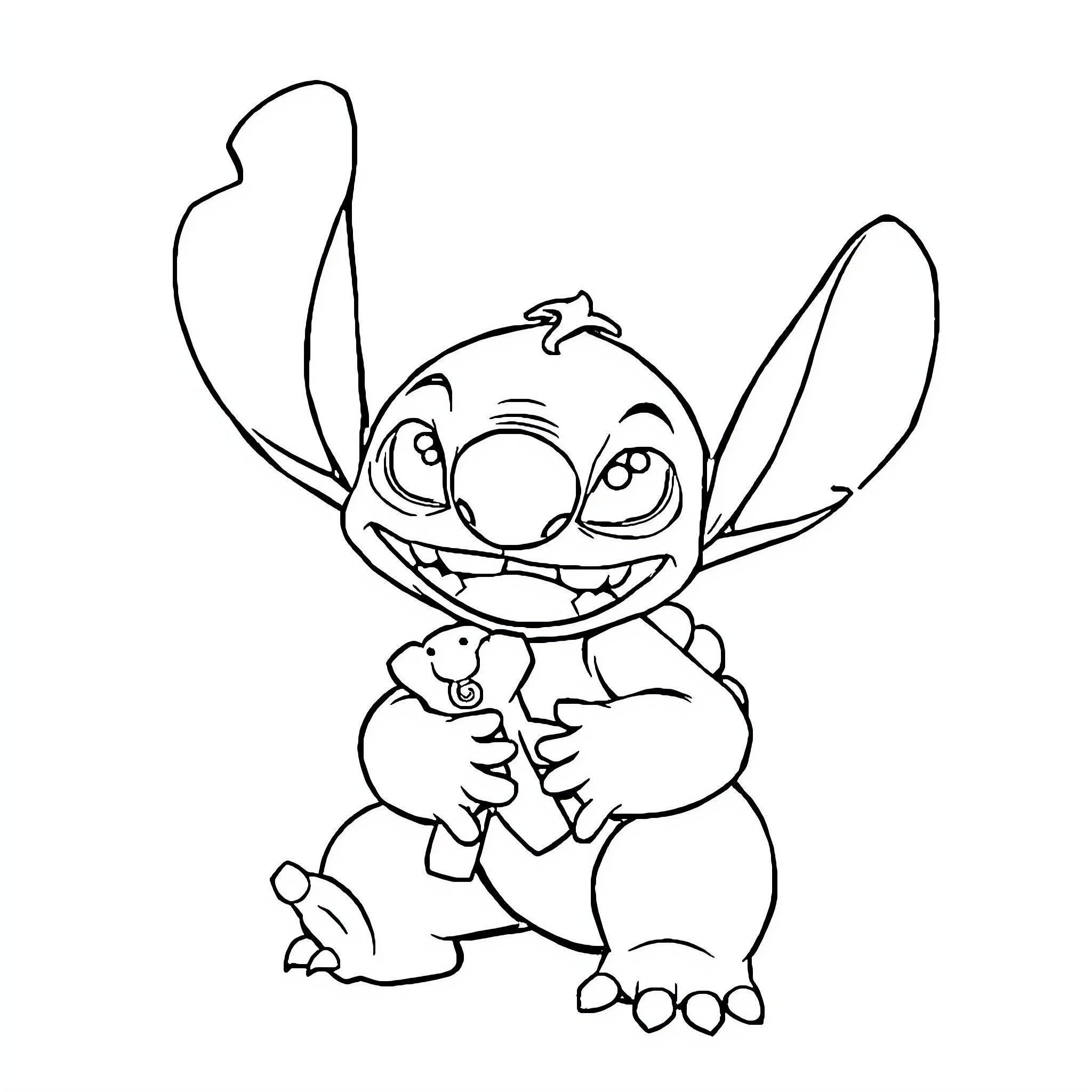 Stitch showing a mischievous expression Coloring Page (free black-and-white line drawing printable PDF for all, from beginners to advanced learners, including children, teens, adults, and seniors)