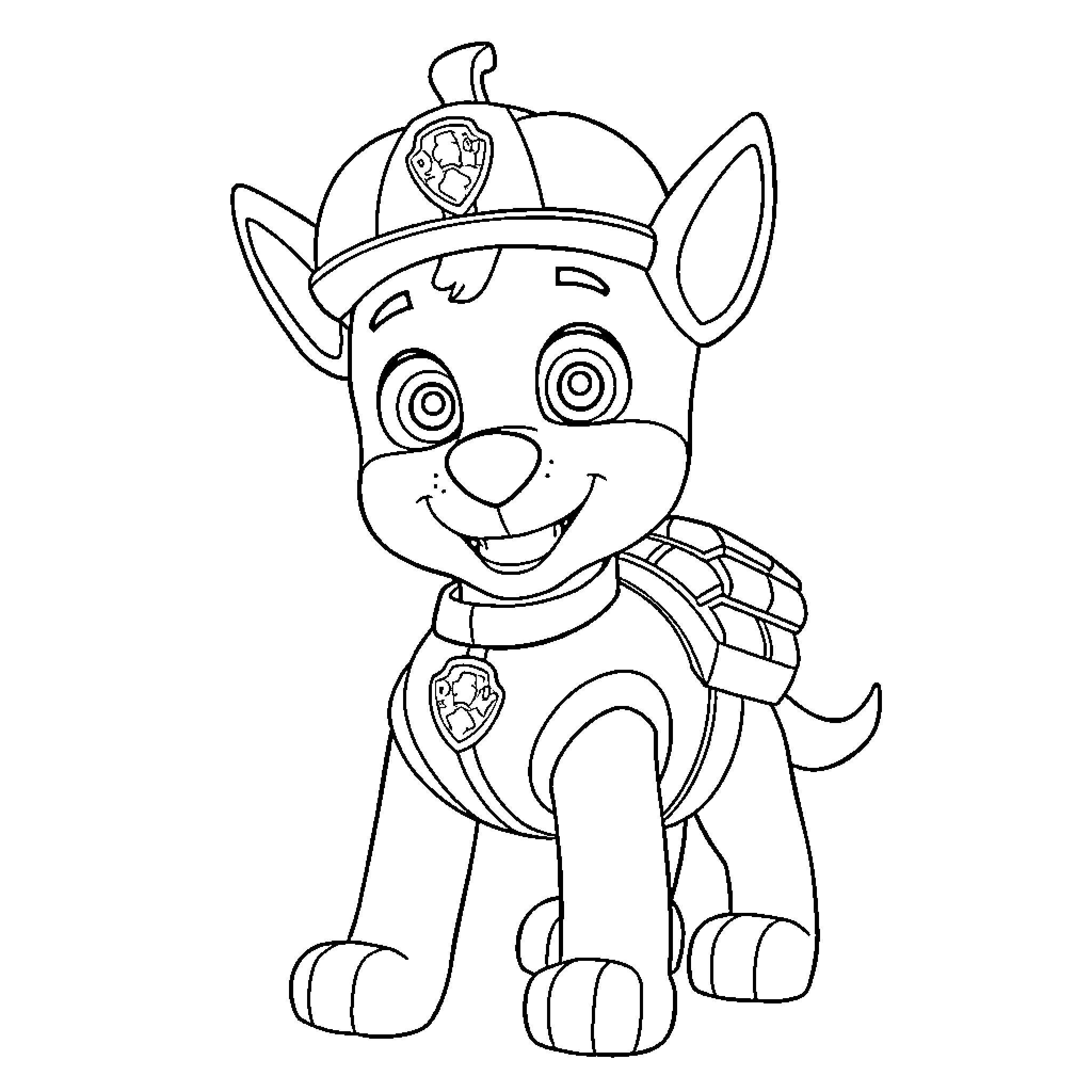 Chase the puppy in action Coloring Page (free black-and-white line drawing printable PDF for all, from beginners to advanced learners, including children, teens, adults, and seniors)