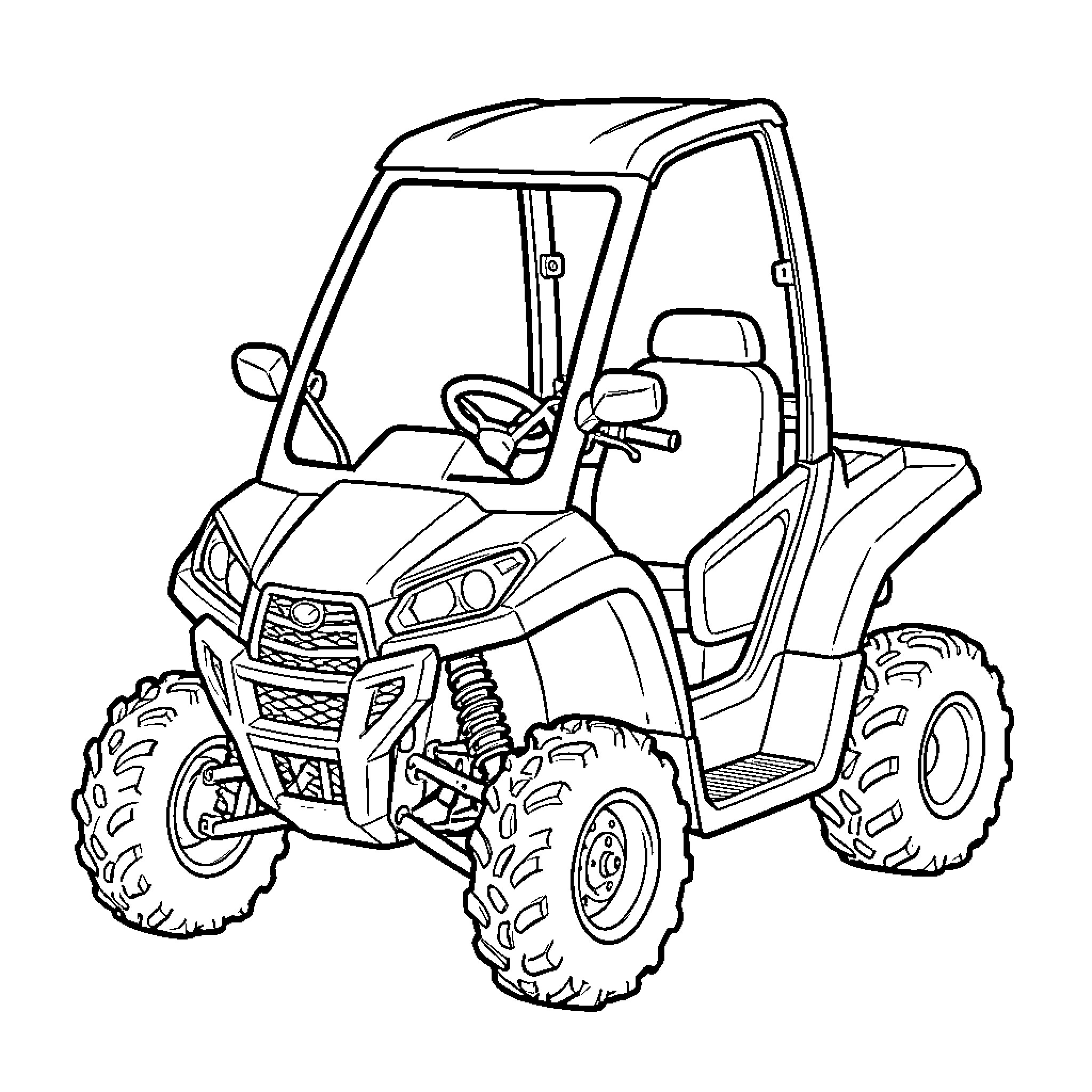 ATV riding through rugged terrain Coloring Page (free black-and-white line drawing printable PDF for all, from beginners to advanced learners, including children, teens, adults, and seniors)