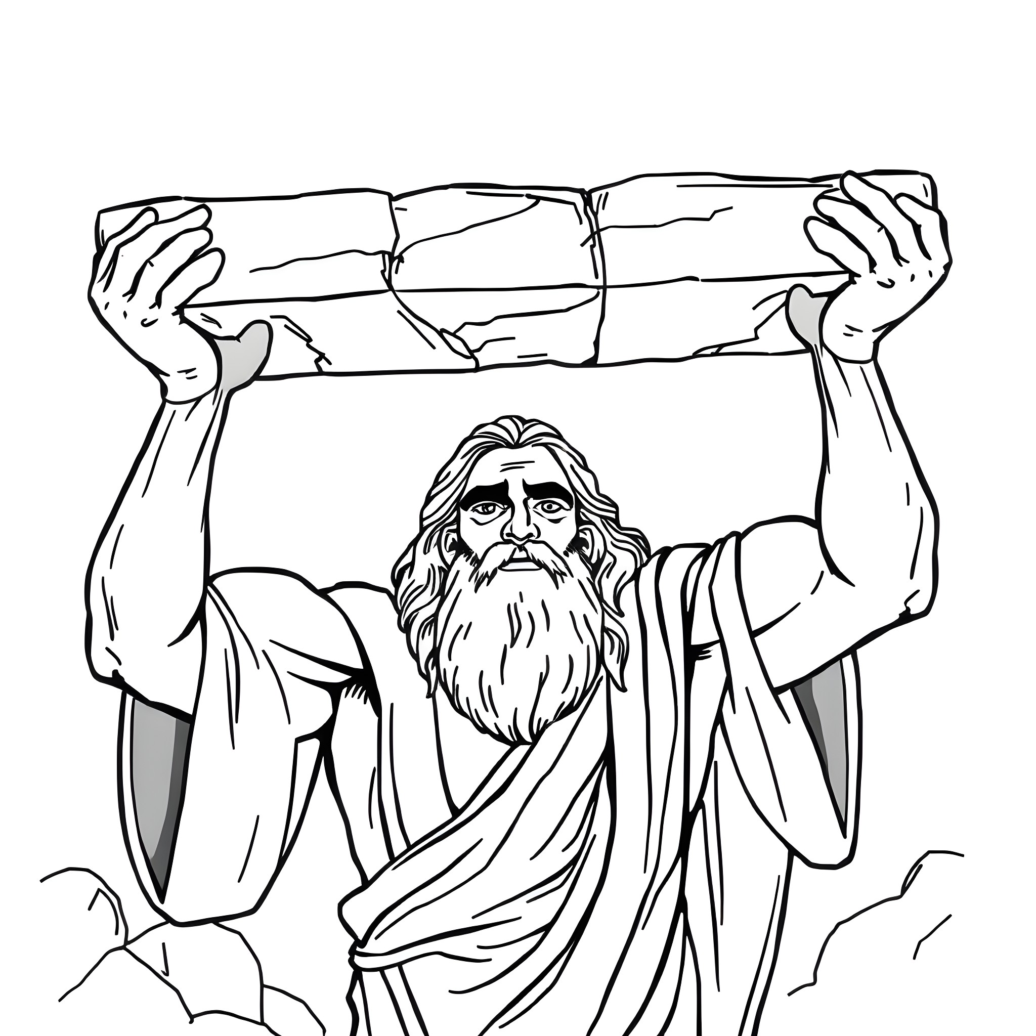 Moses parts the Red Sea with outstretched arms Coloring Page (free black-and-white line drawing printable PDF for all, from beginners to advanced learners, including children, teens, adults, and seniors)