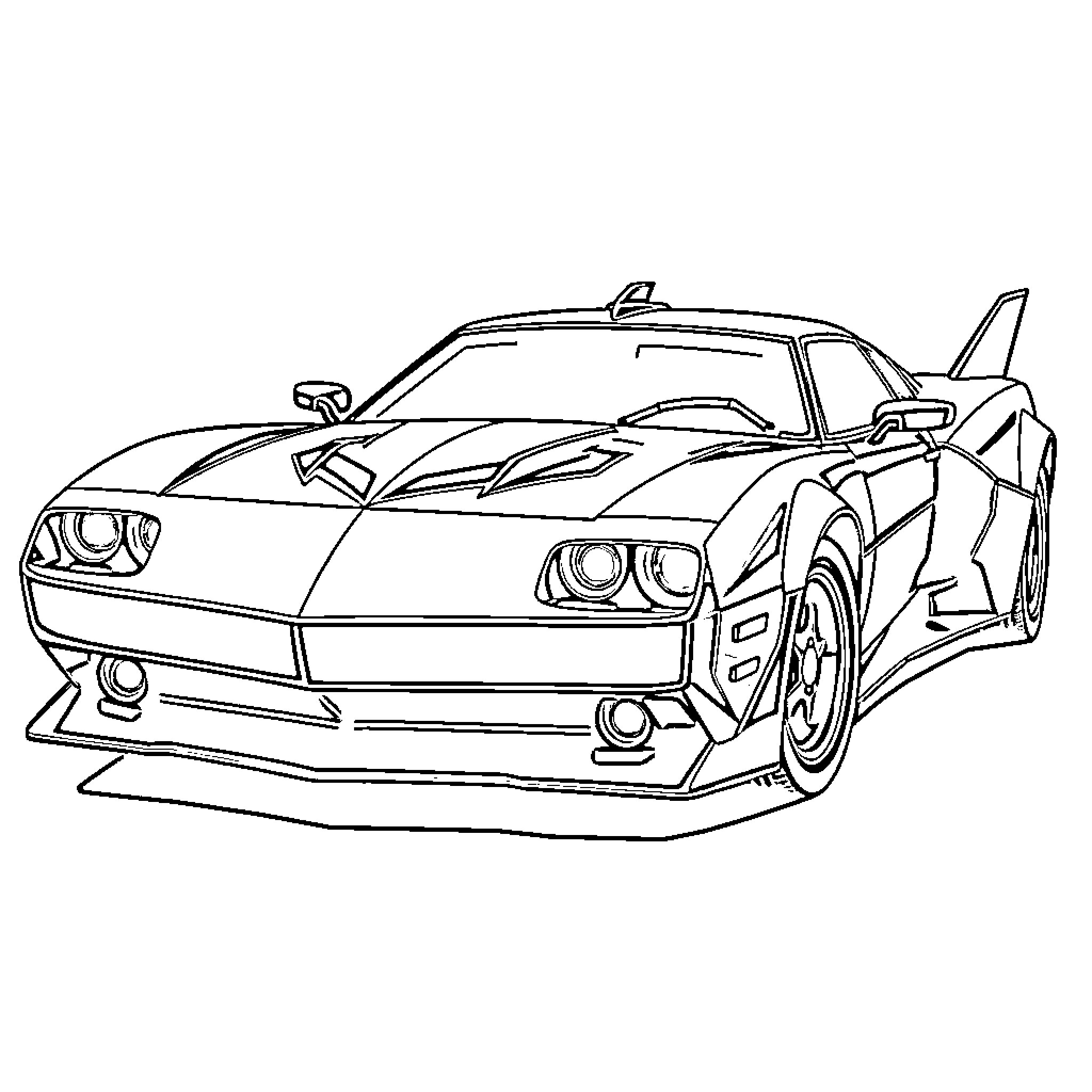 Batmobile in action on the street Coloring Page (free black-and-white line drawing printable PDF for all, from beginners to advanced learners, including children, teens, adults, and seniors)