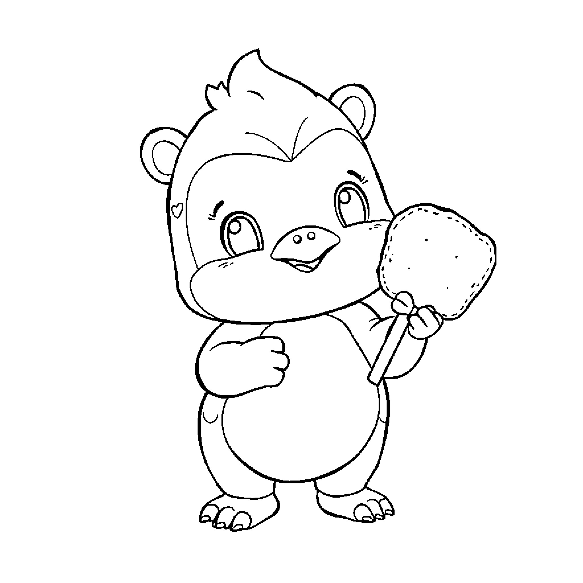 Tchoupi playing with a toy Coloring Page (free black-and-white line drawing printable PDF for all, from beginners to advanced learners, including children, teens, adults, and seniors)