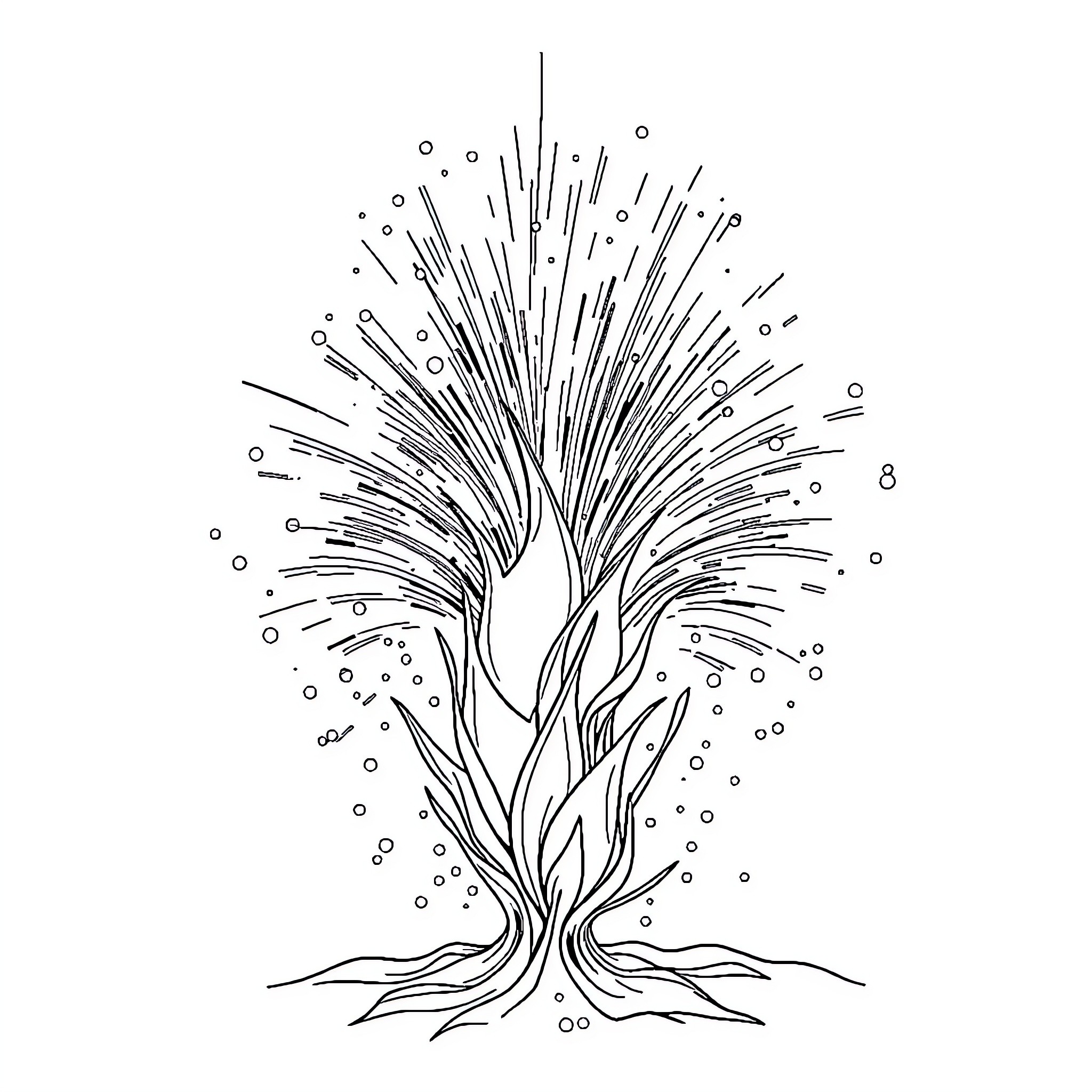 Rocket Bursting with Ethereal Energy Coloring Page (free black-and-white line drawing printable PDF for all, from beginners to advanced learners, including children, teens, adults, and seniors)