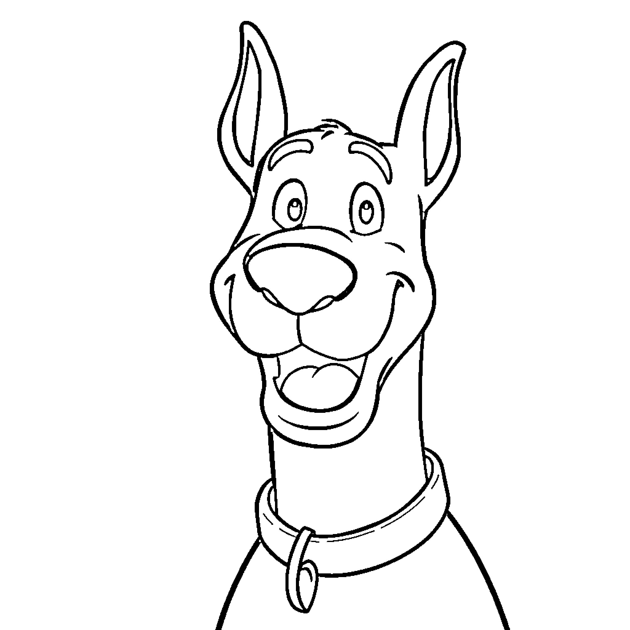 Scooby Doo's Curious Expression Coloring Page (free black-and-white line drawing printable PDF for all, from beginners to advanced learners, including children, teens, adults, and seniors)