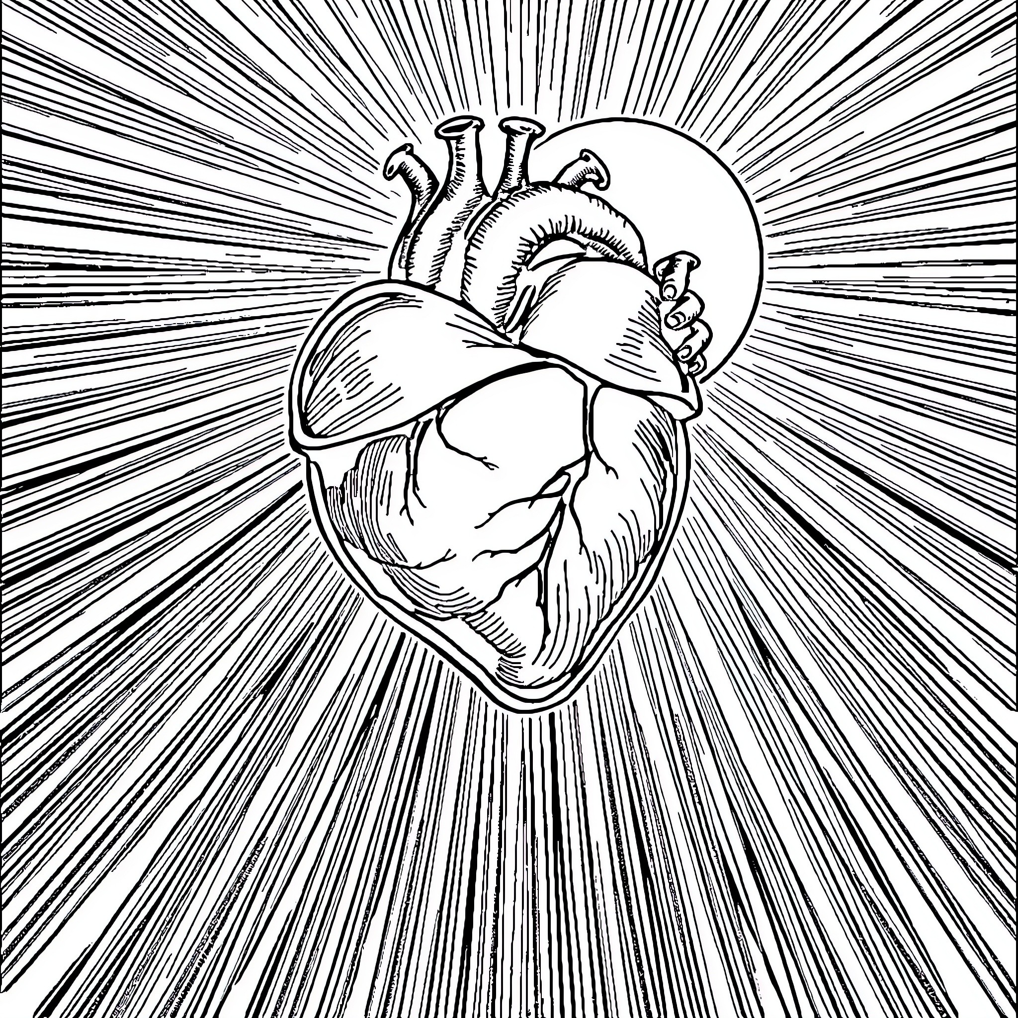 Heart Radiating with Life Coloring Page (free black-and-white line drawing printable PDF for all, from beginners to advanced learners, including children, teens, adults, and seniors)