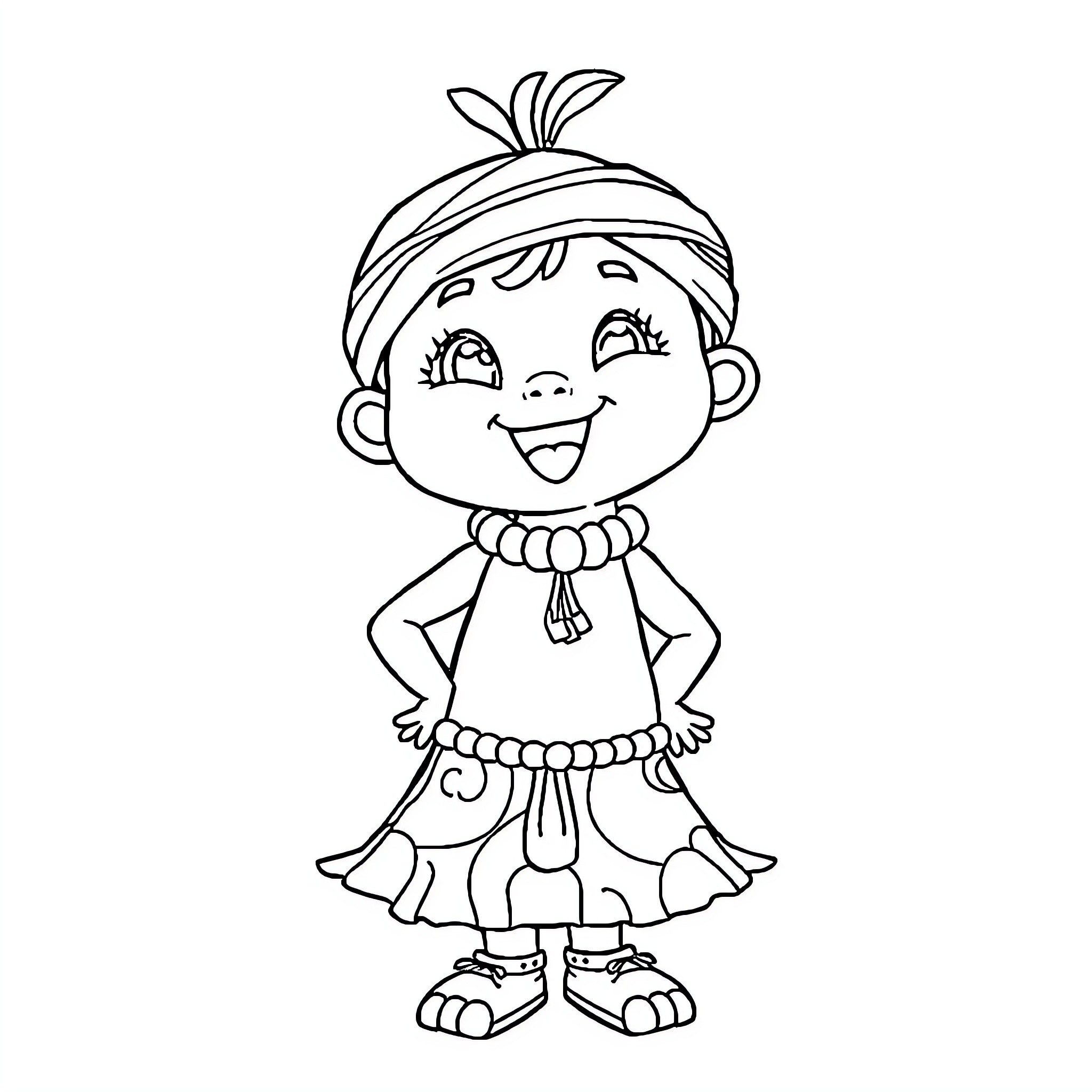Labubu Lilo enjoying a happy expression Coloring Page (free black-and-white line drawing printable PDF for all, from beginners to advanced learners, including children, teens, adults, and seniors)