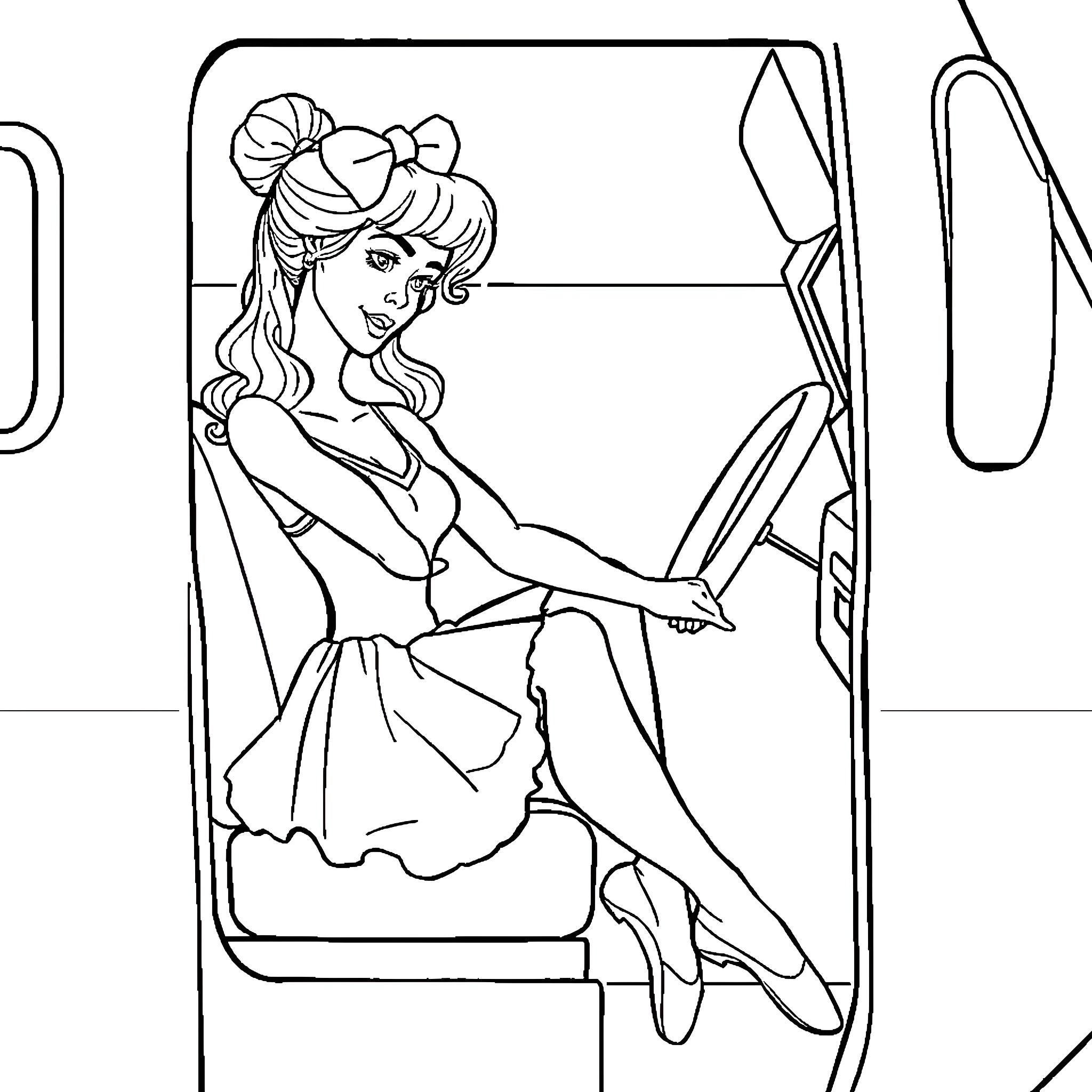 Ballerina resting in studio mirrors Coloring Page (free black-and-white line drawing printable PDF for all, from beginners to advanced learners, including children, teens, adults, and seniors)