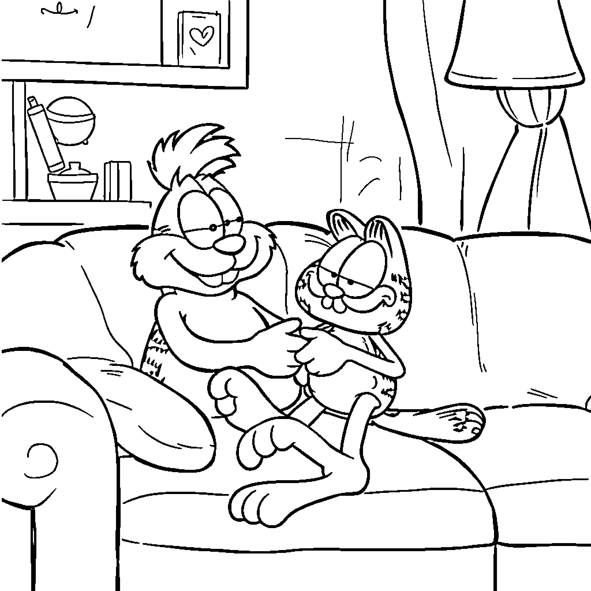 Alf comforts Garfield during a difficult time Coloring Page (free black-and-white line drawing printable PDF for all, from beginners to advanced learners, including children, teens, adults, and seniors)