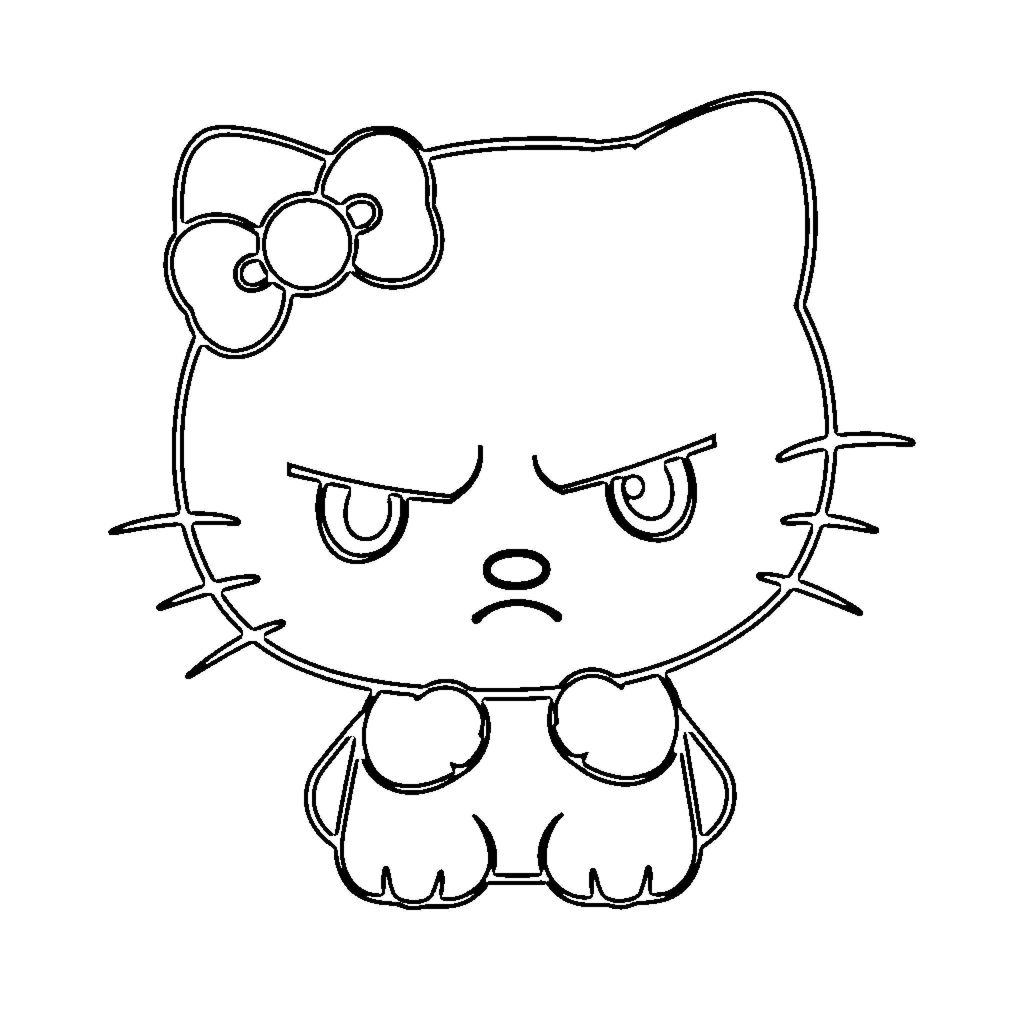 Hello Kitty making a grumpy expression Coloring Page (free black-and-white line drawing printable PDF for all, from beginners to advanced learners, including children, teens, adults, and seniors)