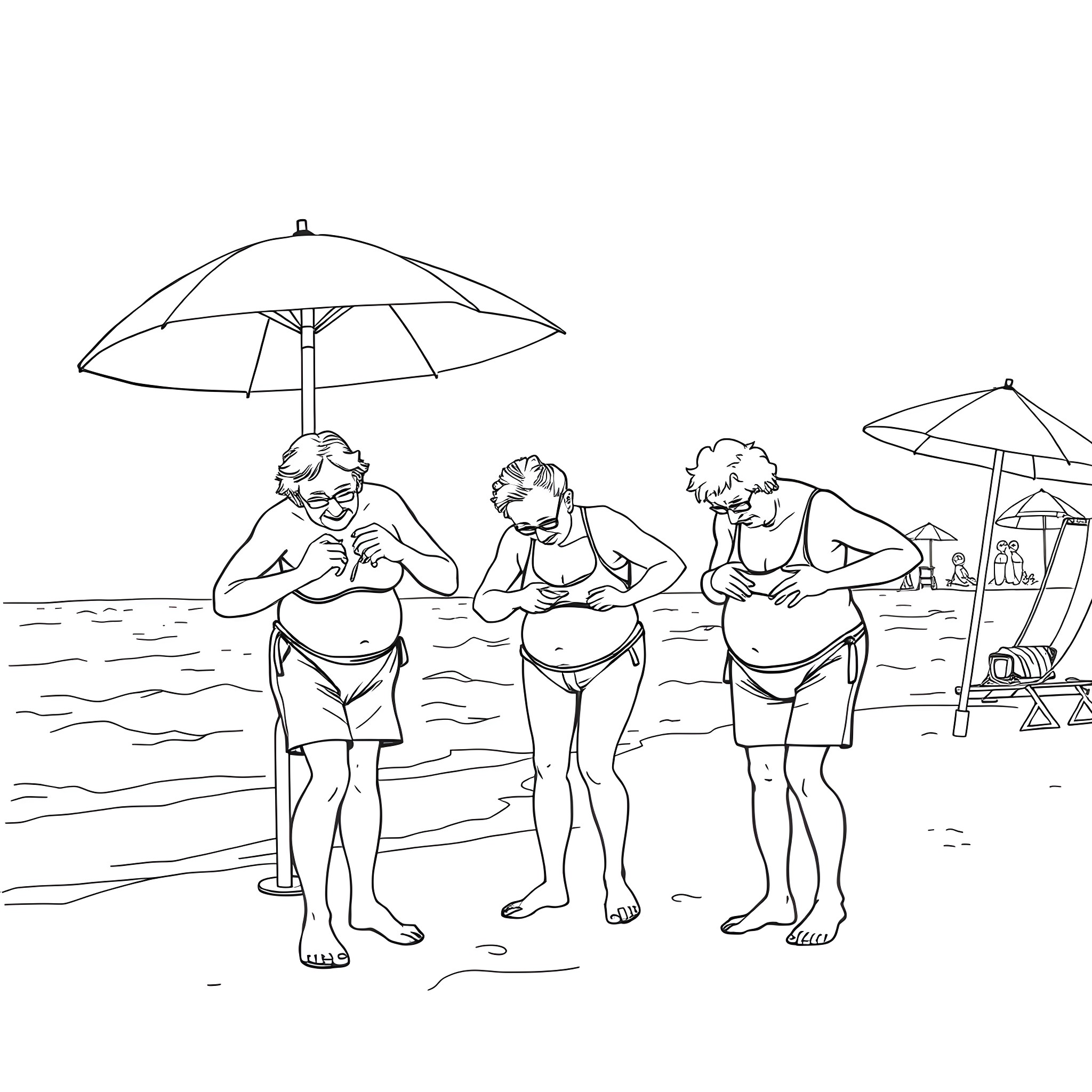 Person relaxing and sunbathing on the beach Coloring Page (free black-and-white line drawing printable PDF for all, from beginners to advanced learners, including children, teens, adults, and seniors)