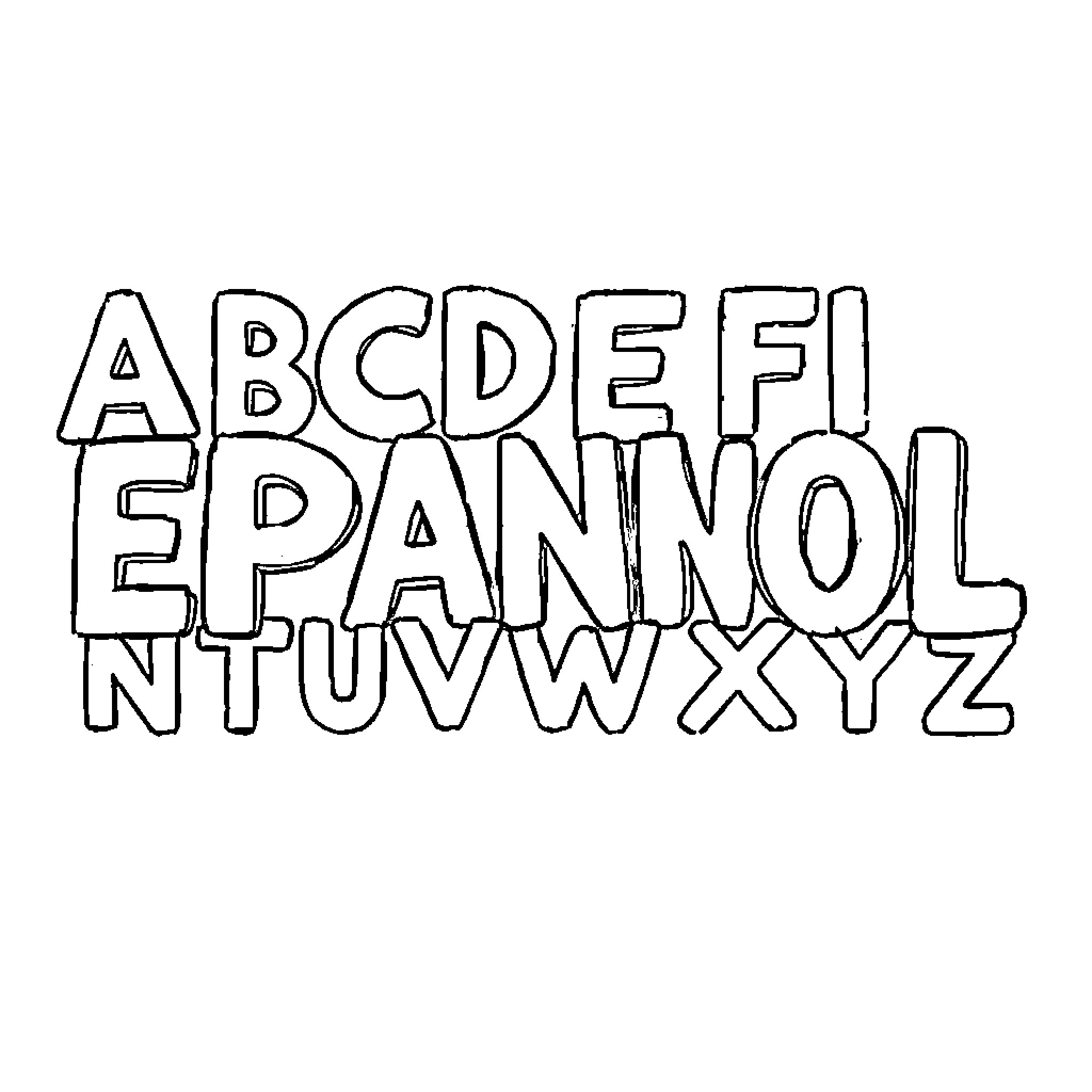 Alphabet of creative letter shapes Coloring Page (free black-and-white line drawing printable PDF for all, from beginners to advanced learners, including children, teens, adults, and seniors)