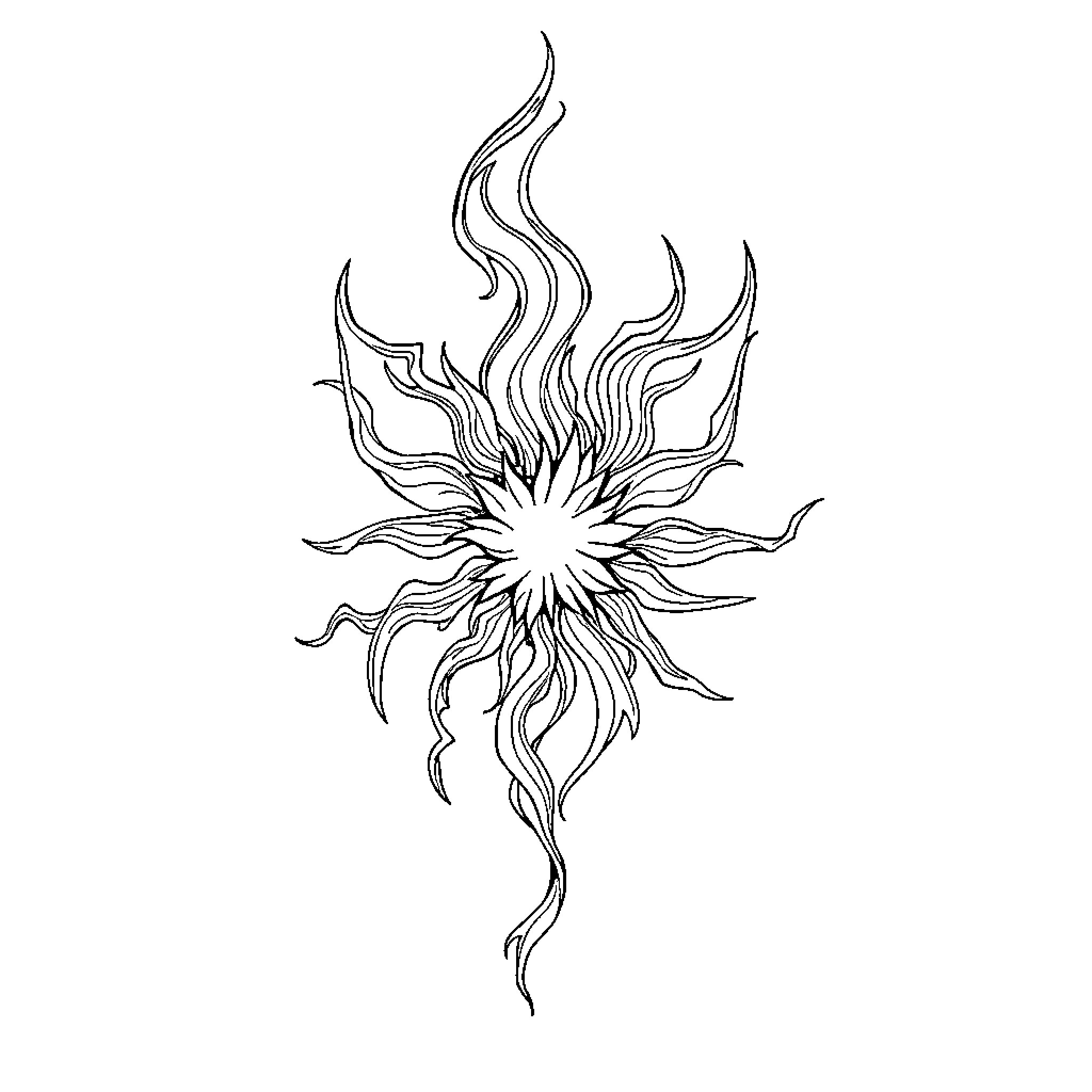 Kinetic Floral Explosion Coloring Page (free black-and-white line drawing printable PDF for all, from beginners to advanced learners, including children, teens, adults, and seniors)