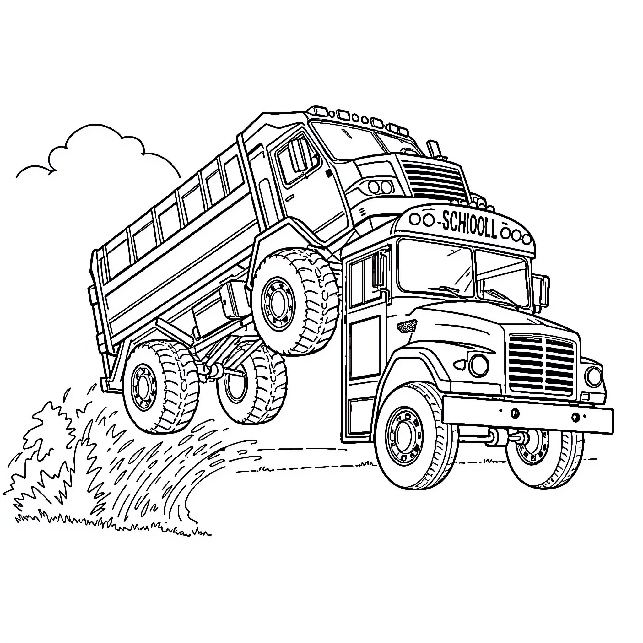 Rolloff Truck Transporting School Supplies Coloring Page (free black-and-white line drawing printable PDF for all, from beginners to advanced learners, including children, teens, adults, and seniors)