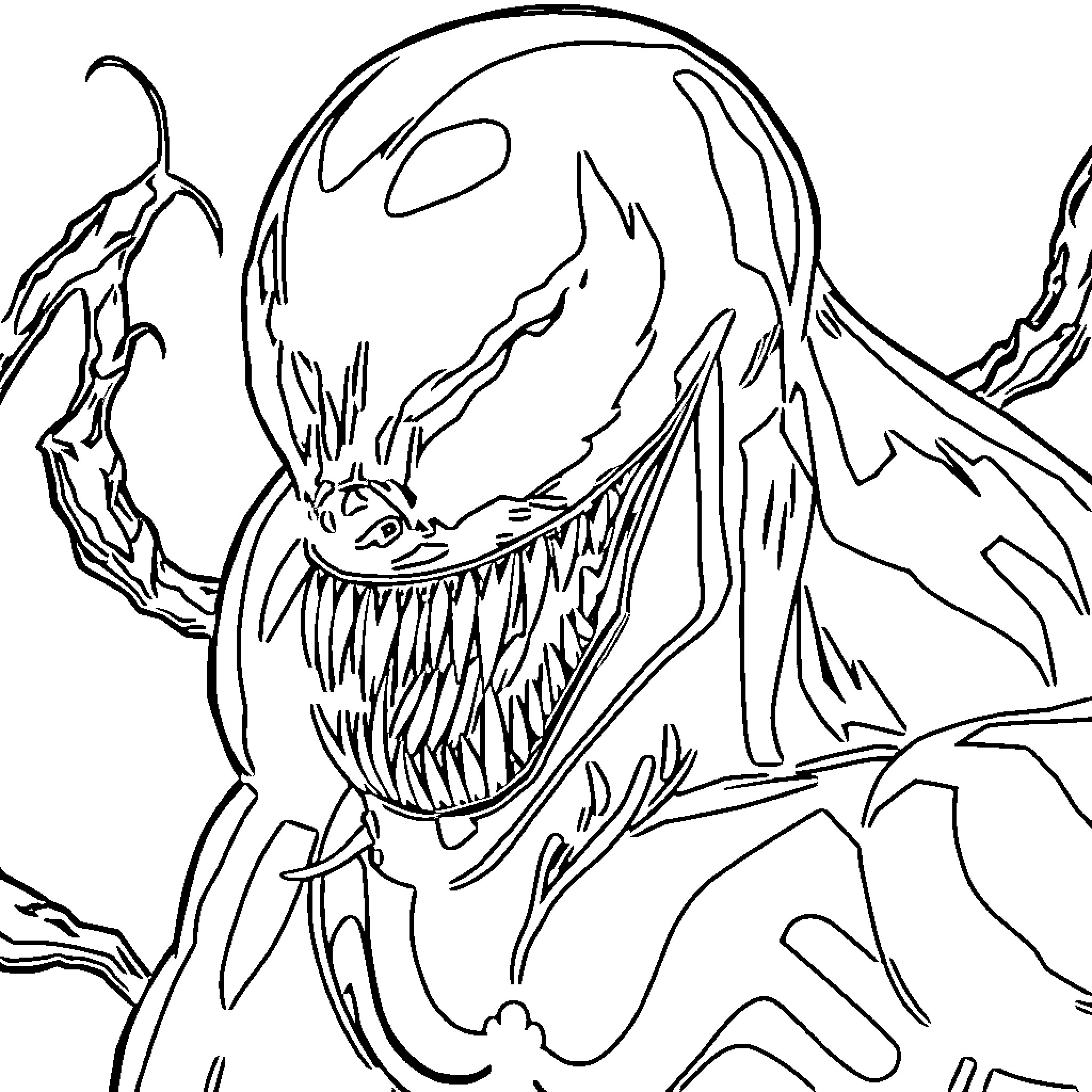 Venom, the Ferocious Symbiote Coloring Page (free black-and-white line drawing printable PDF for all, from beginners to advanced learners, including children, teens, adults, and seniors)