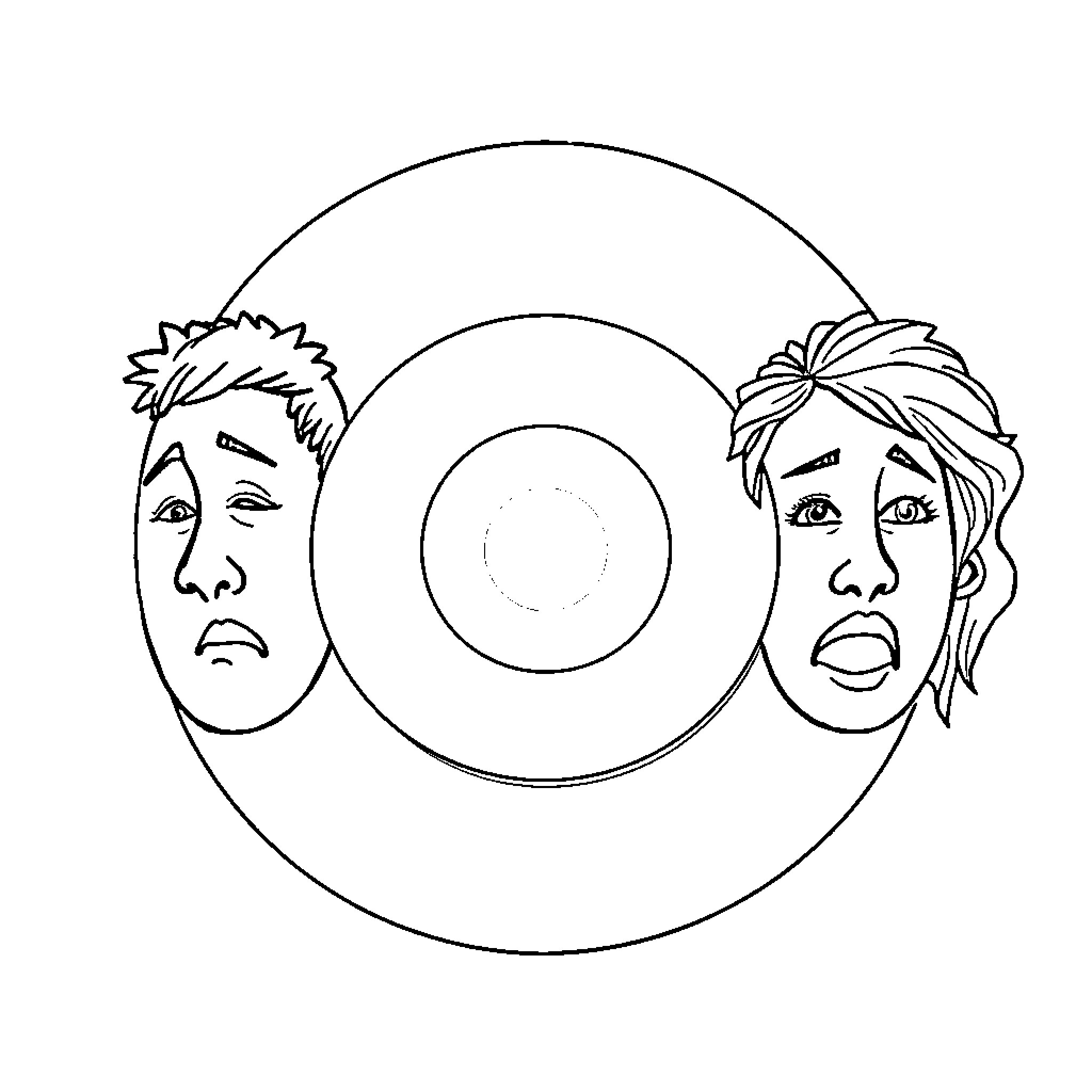 Zone of Expressive Faces Coloring Page (free black-and-white line drawing printable PDF for all, from beginners to advanced learners, including children, teens, adults, and seniors)