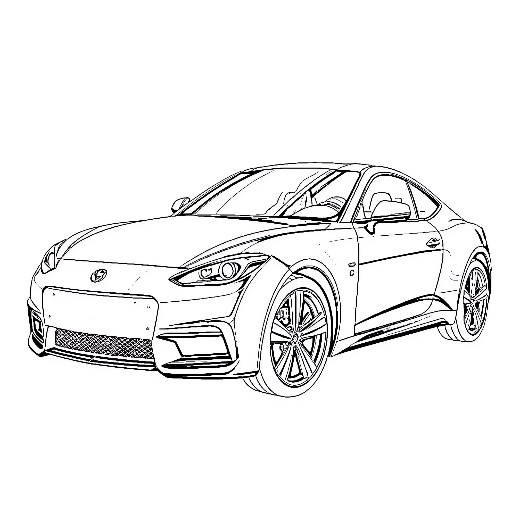 Sports Car in Bold Outline Coloring Page (free black-and-white line drawing printable PDF for all, from beginners to advanced learners, including children, teens, adults, and seniors)