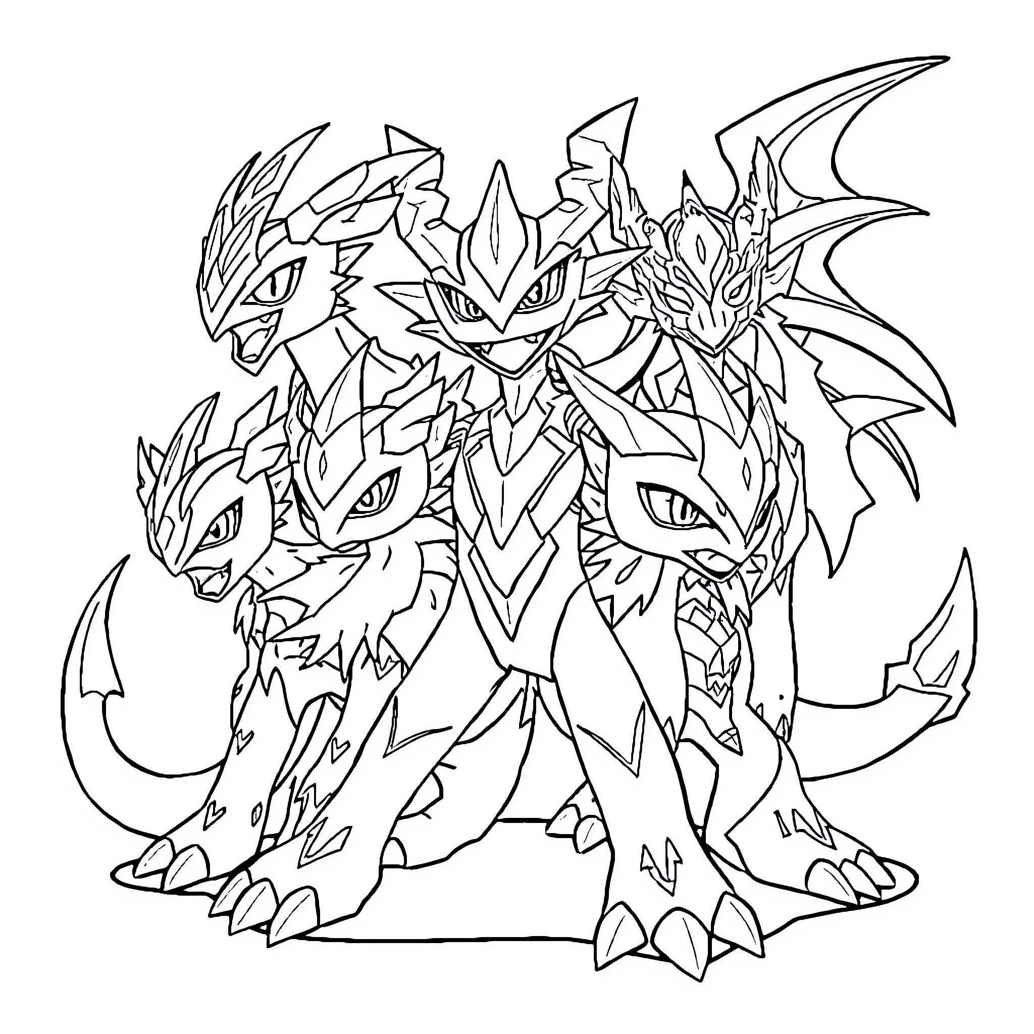 Digimon Legendary Creature Battle Stance Coloring Page (free black-and-white line drawing printable PDF for all, from beginners to advanced learners, including children, teens, adults, and seniors)