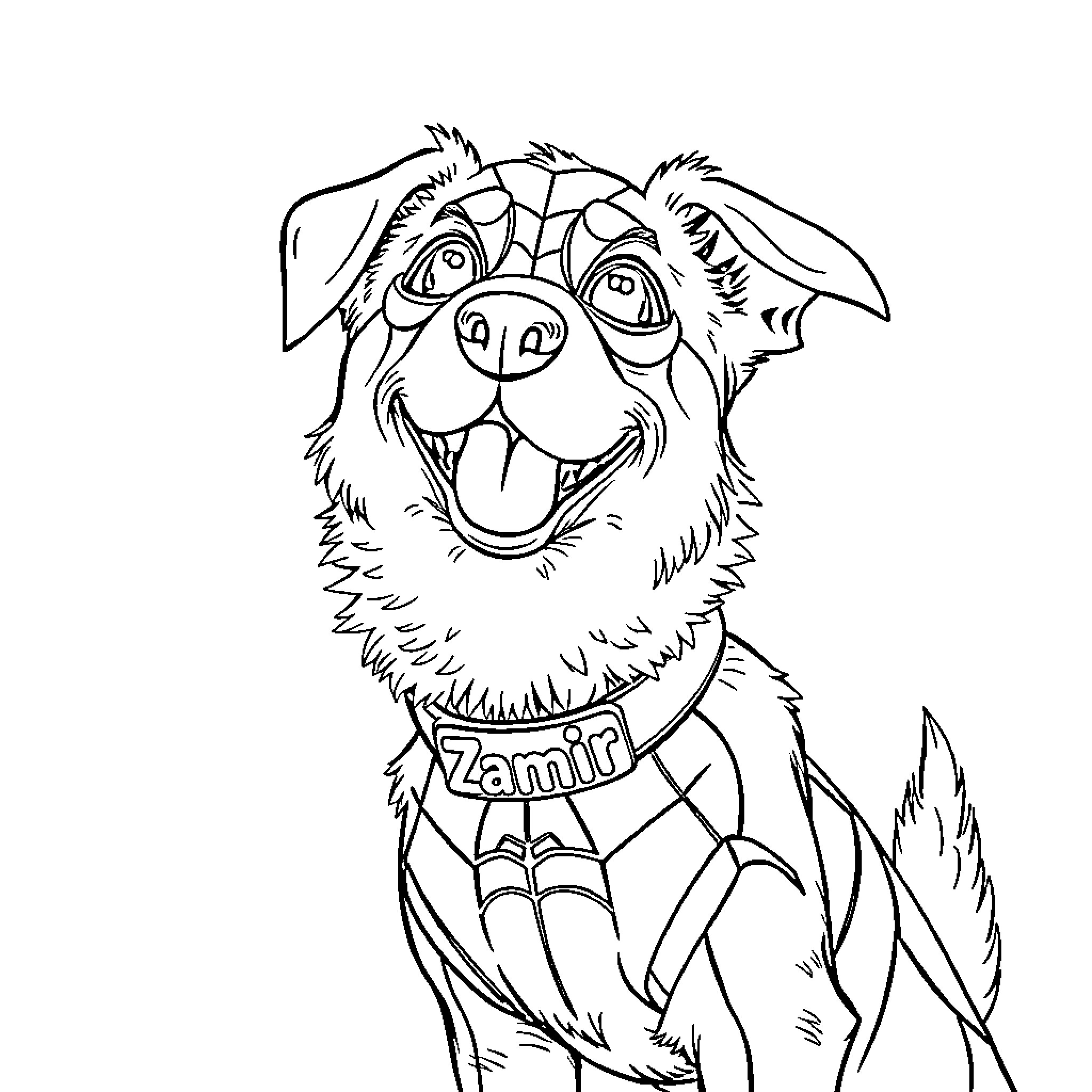 Dog with a happy expression and a collar Coloring Page (free black-and-white line drawing printable PDF for all, from beginners to advanced learners, including children, teens, adults, and seniors)