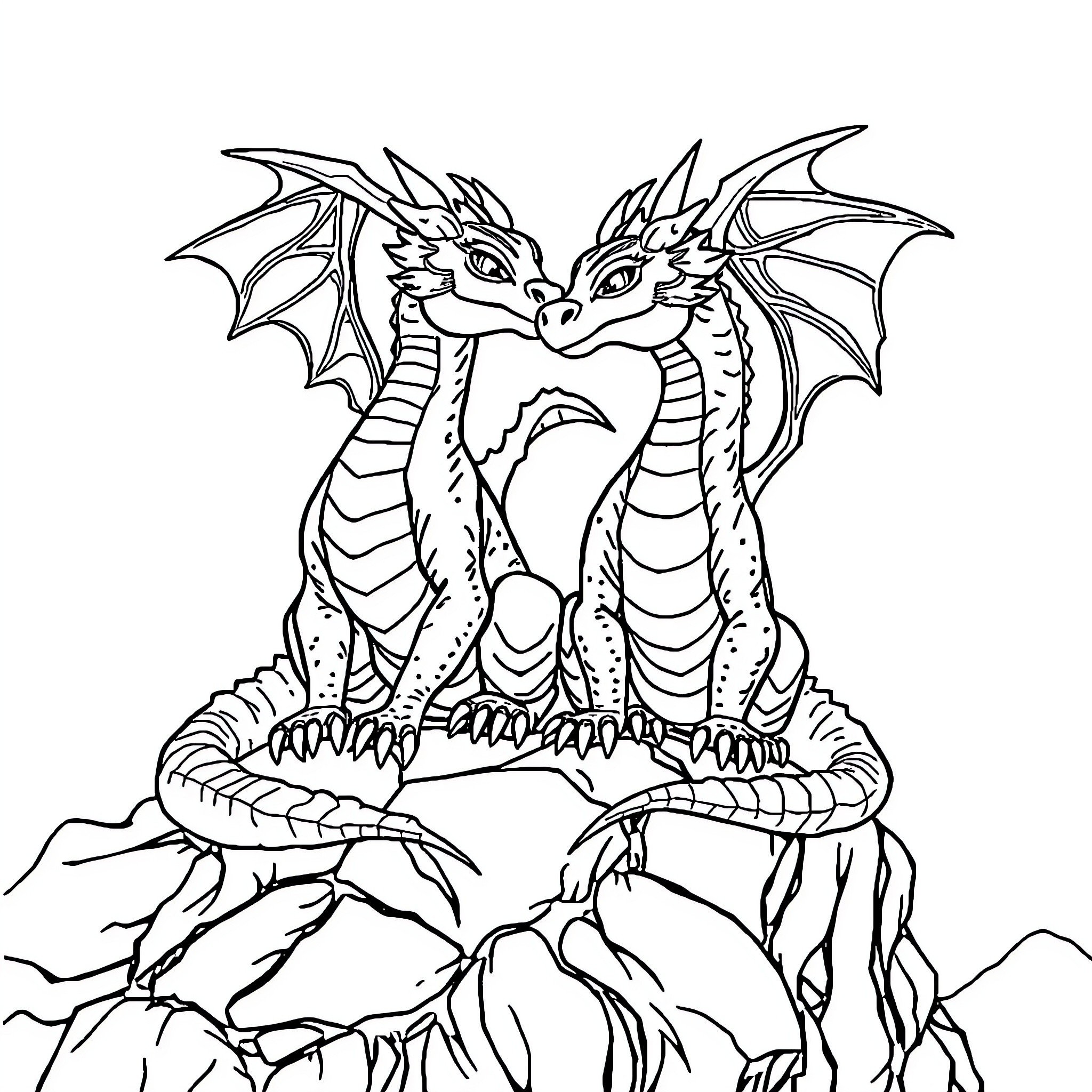 Dragon Guarding its Nest on Mountaintop Coloring Page (free black-and-white line drawing printable PDF for all, from beginners to advanced learners, including children, teens, adults, and seniors)