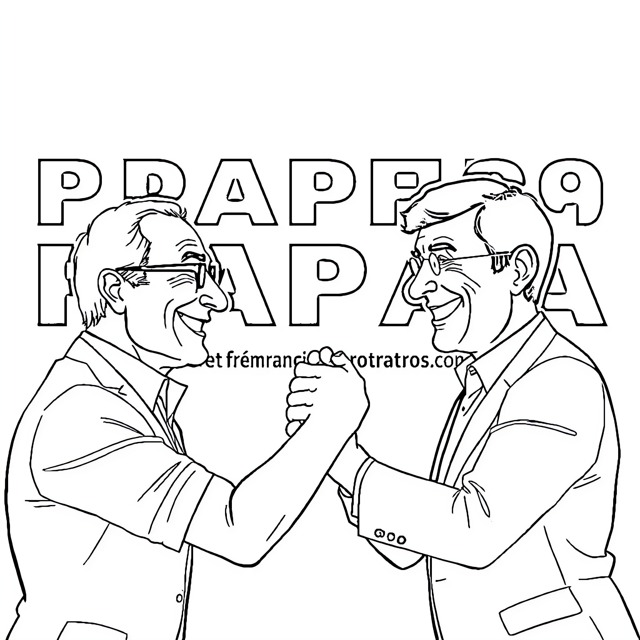 Fais Pascale d'Artois: Two men in formal attire shaking hands Coloring Page (free black-and-white line drawing printable PDF for all, from beginners to advanced learners, including children, teens, adults, and seniors)