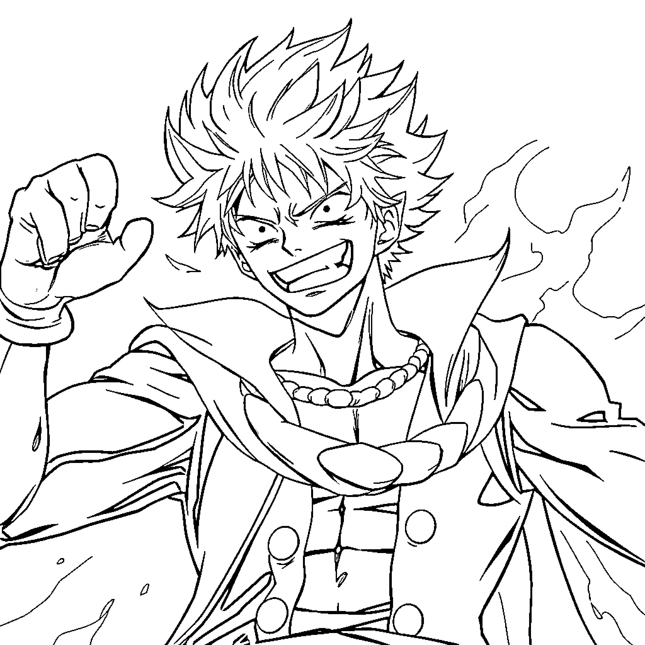 Luffy Unleashing His Fierce Determination Coloring Page (free black-and-white line drawing printable PDF for all, from beginners to advanced learners, including children, teens, adults, and seniors)