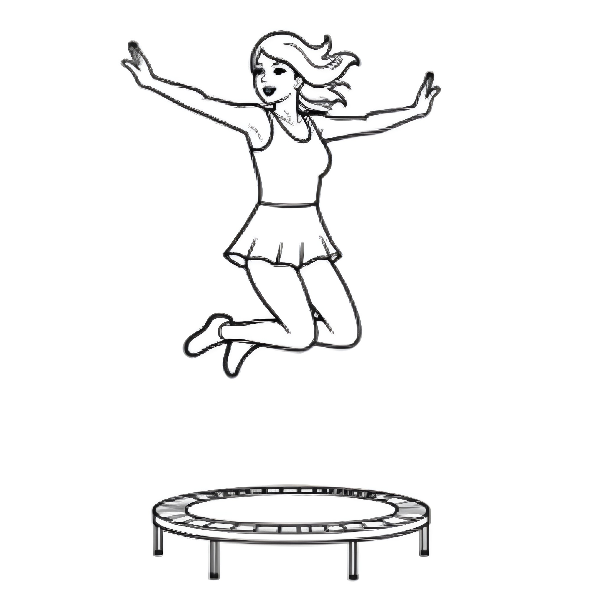 Taylor Swift jumping joyfully on a trampoline Coloring Page (free black-and-white line drawing printable PDF for all, from beginners to advanced learners, including children, teens, adults, and seniors)