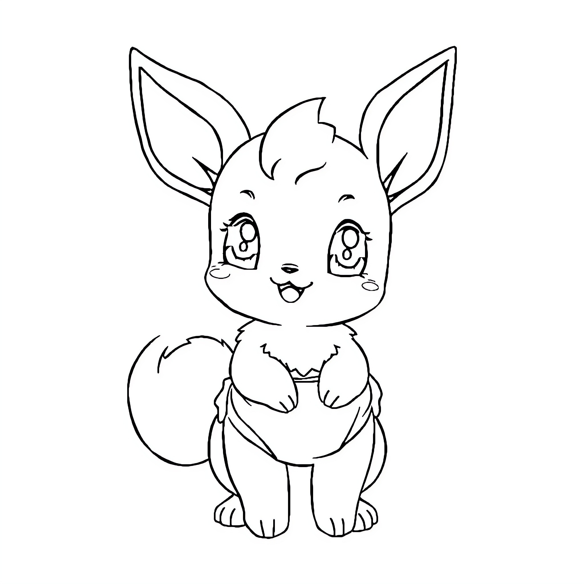 Eevee's Cheerful Pose Coloring Page (free black-and-white line drawing printable PDF for all, from beginners to advanced learners, including children, teens, adults, and seniors)