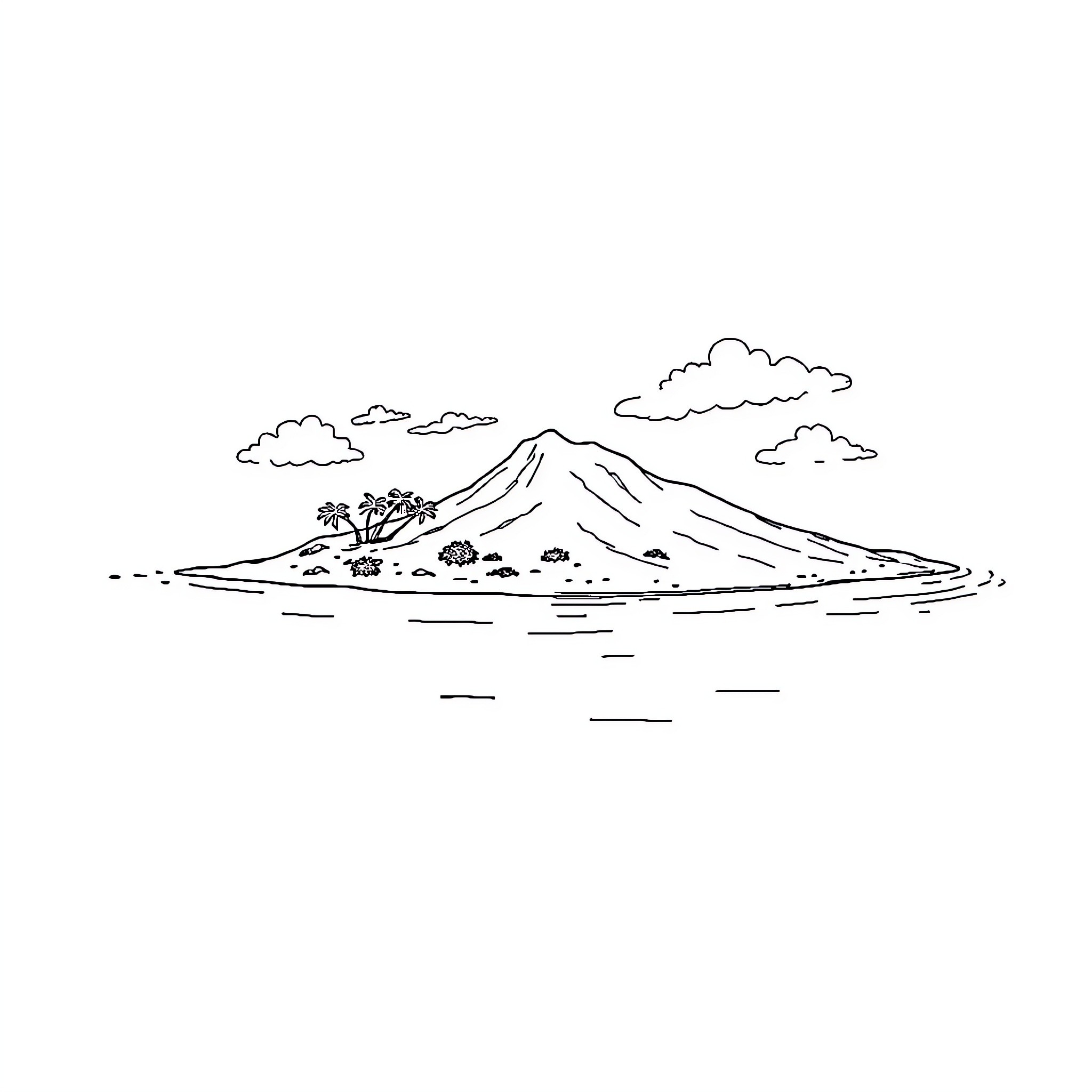 Kwajalein scenic mountain landscape Coloring Page (free black-and-white line drawing printable PDF for all, from beginners to advanced learners, including children, teens, adults, and seniors)