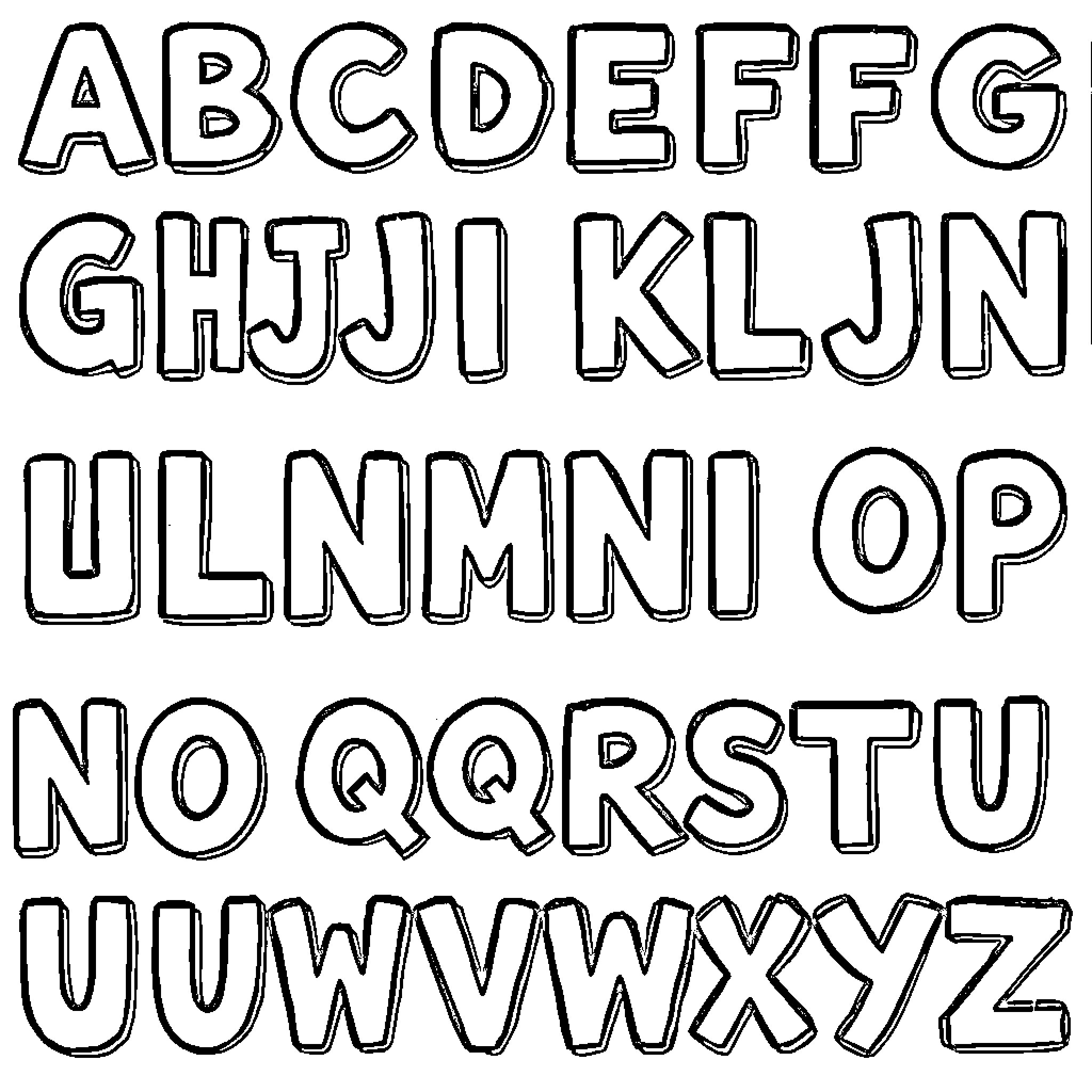 Alphabet with Various Handwritten Lettering Styles Coloring Page (free black-and-white line drawing printable PDF for all, from beginners to advanced learners, including children, teens, adults, and seniors)
