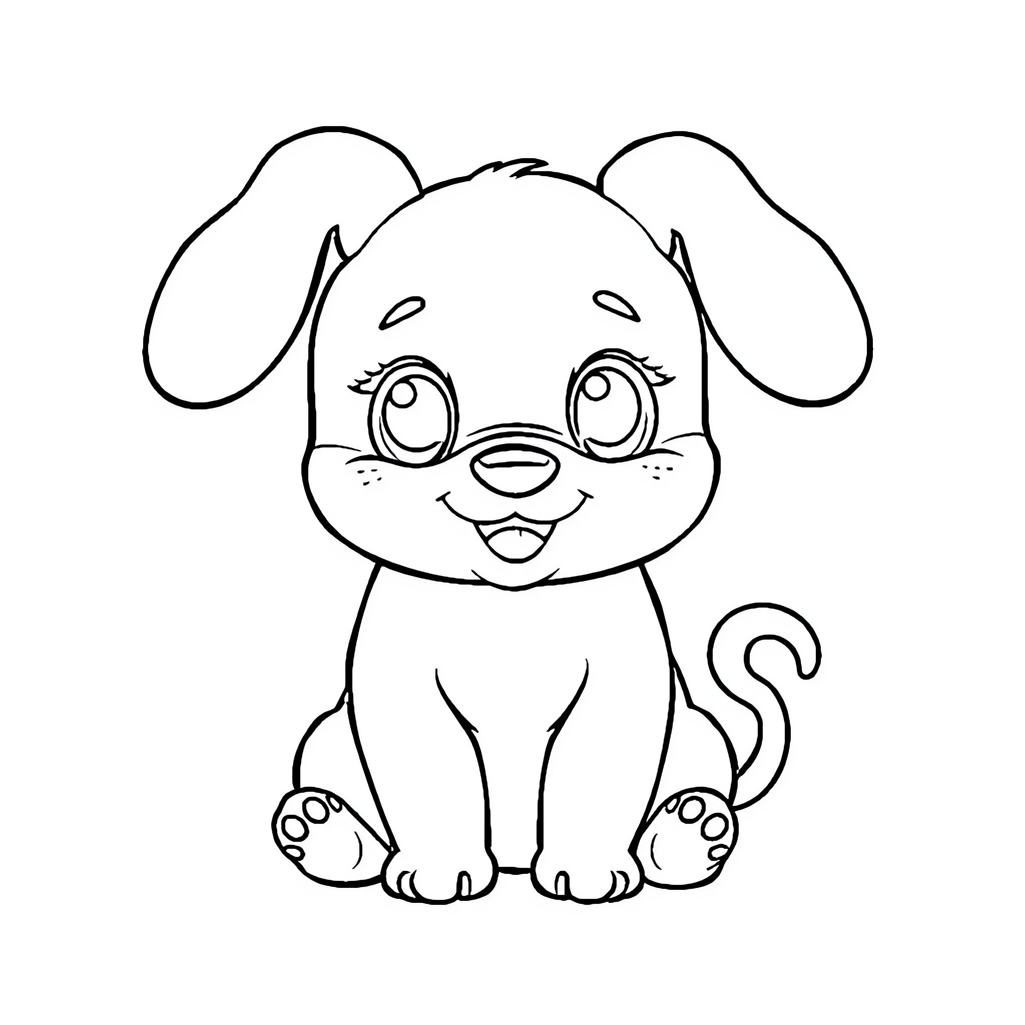 Cinnamoroll sitting happily Coloring Page (free black-and-white line drawing printable PDF for all, from beginners to advanced learners, including children, teens, adults, and seniors)