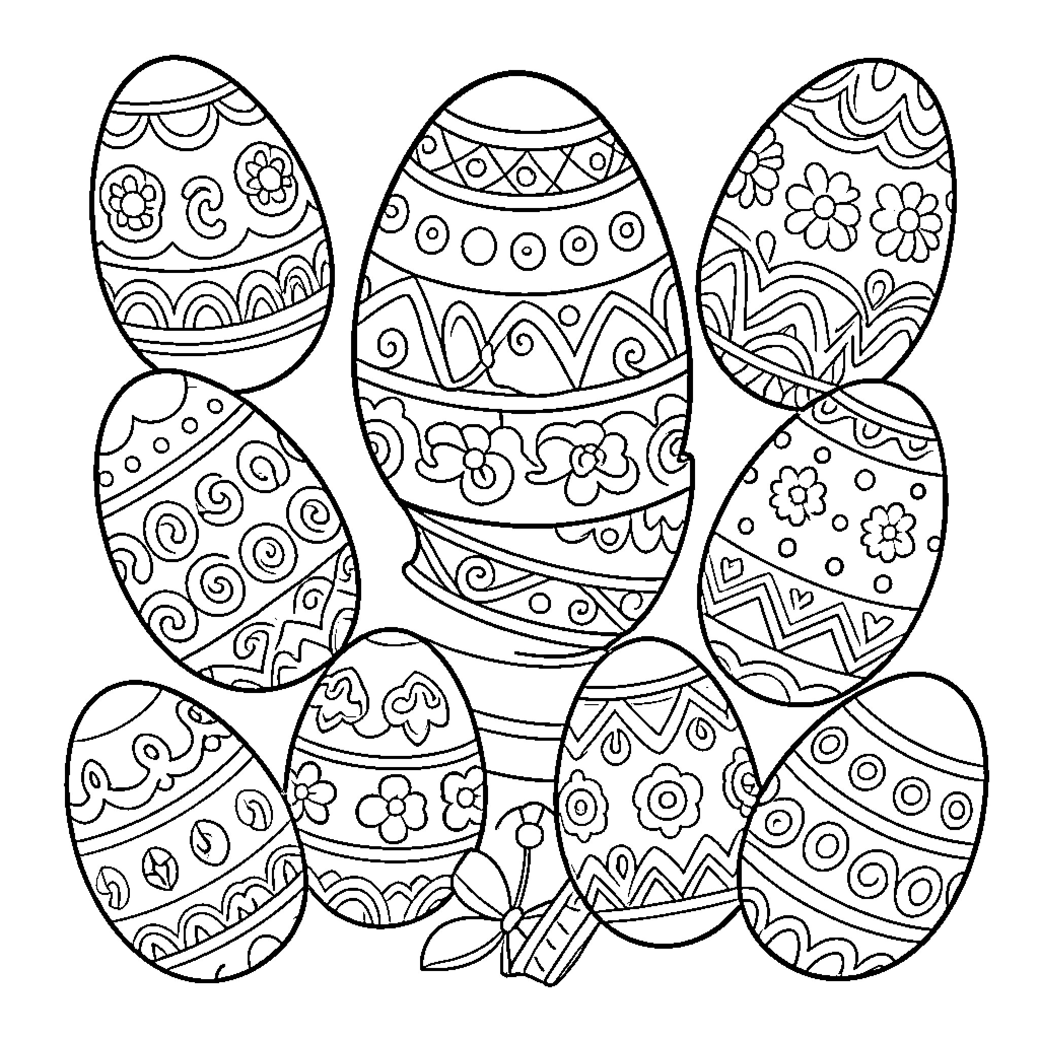 Easter Egg Decorating Activity Coloring Page (free black-and-white line drawing printable PDF for all, from beginners to advanced learners, including children, teens, adults, and seniors)