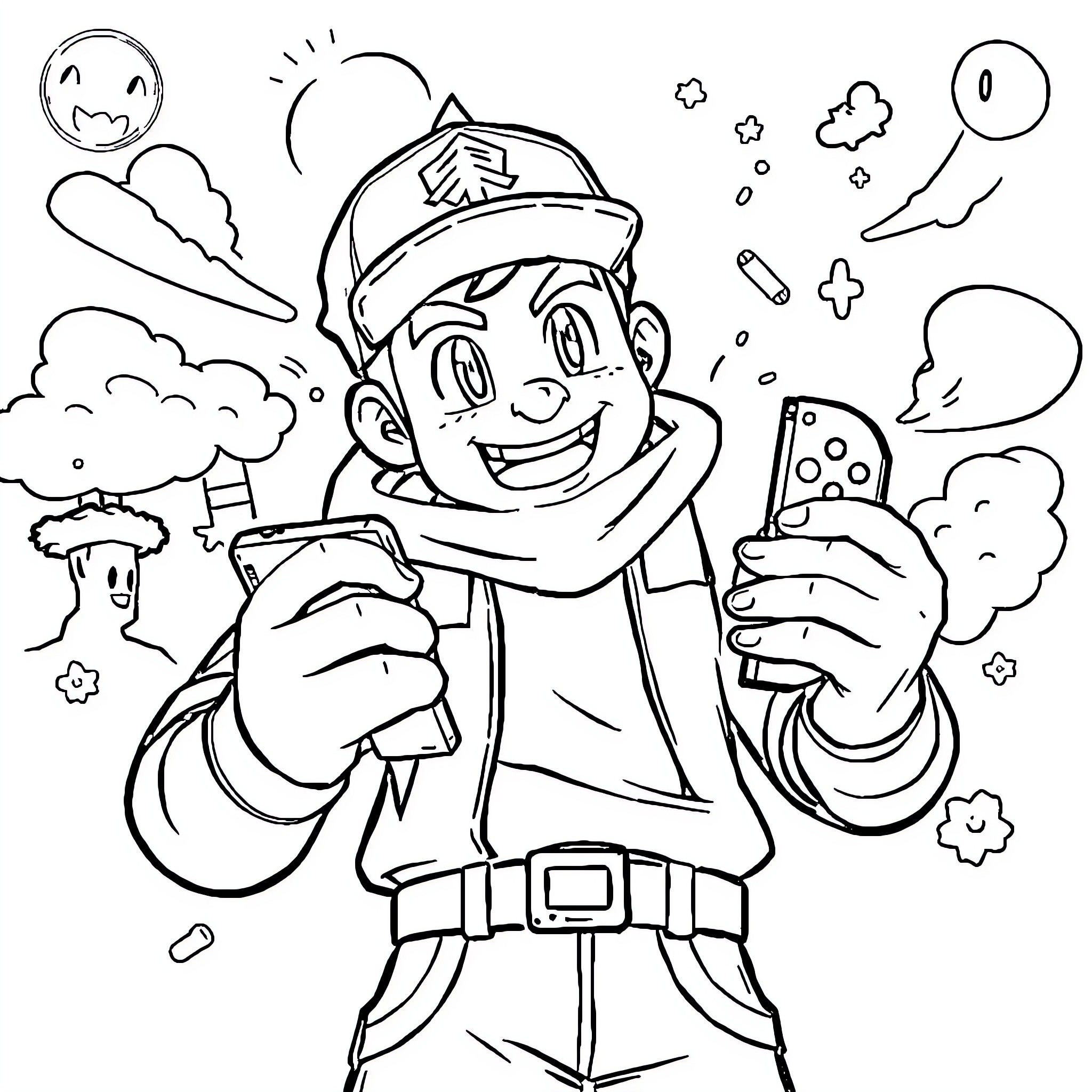 Brawl Star character's animated adventure Coloring Page (free black-and-white line drawing printable PDF for all, from beginners to advanced learners, including children, teens, adults, and seniors)