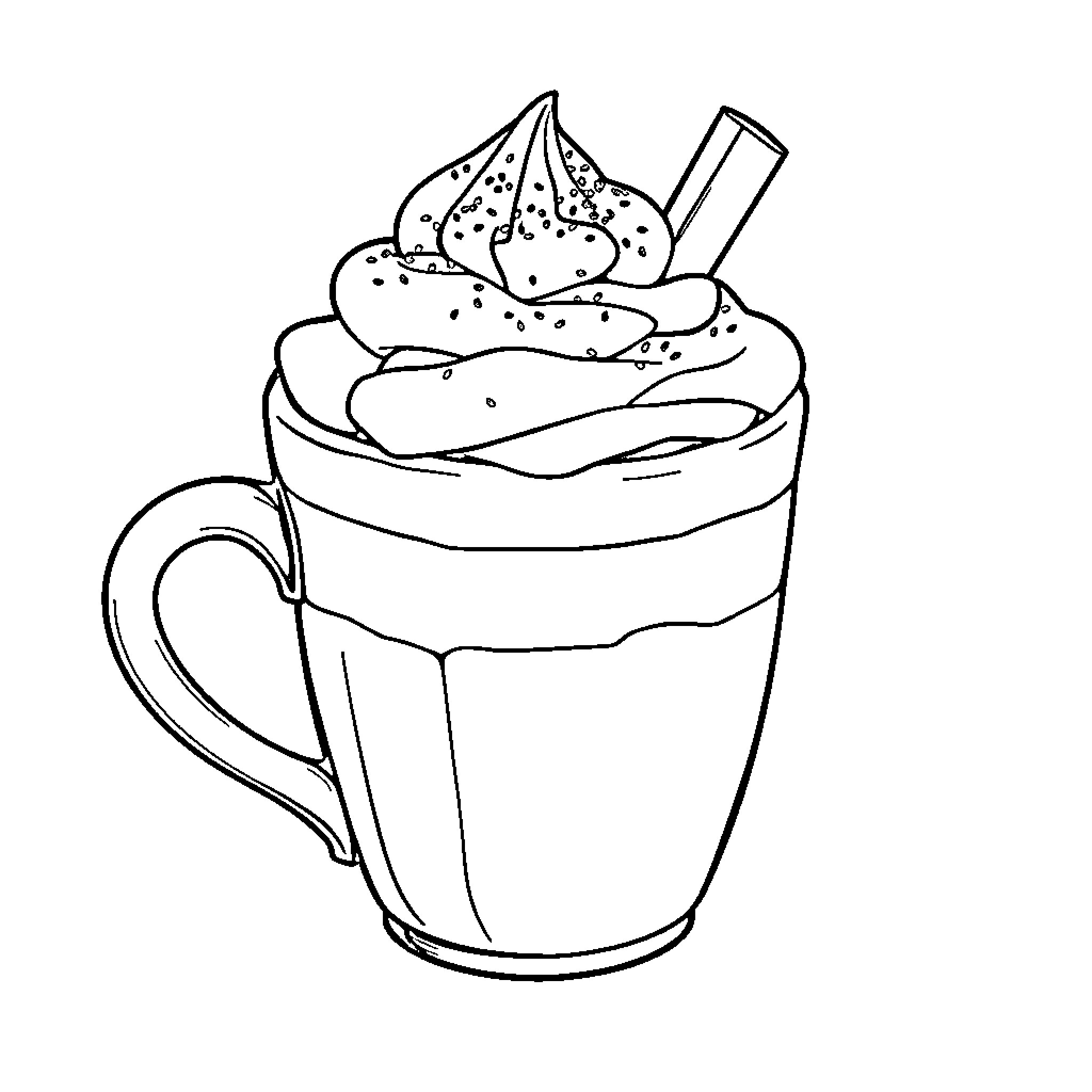 Pumpkin Spice Latte in a Mug Coloring Page (free black-and-white line drawing printable PDF for all, from beginners to advanced learners, including children, teens, adults, and seniors)