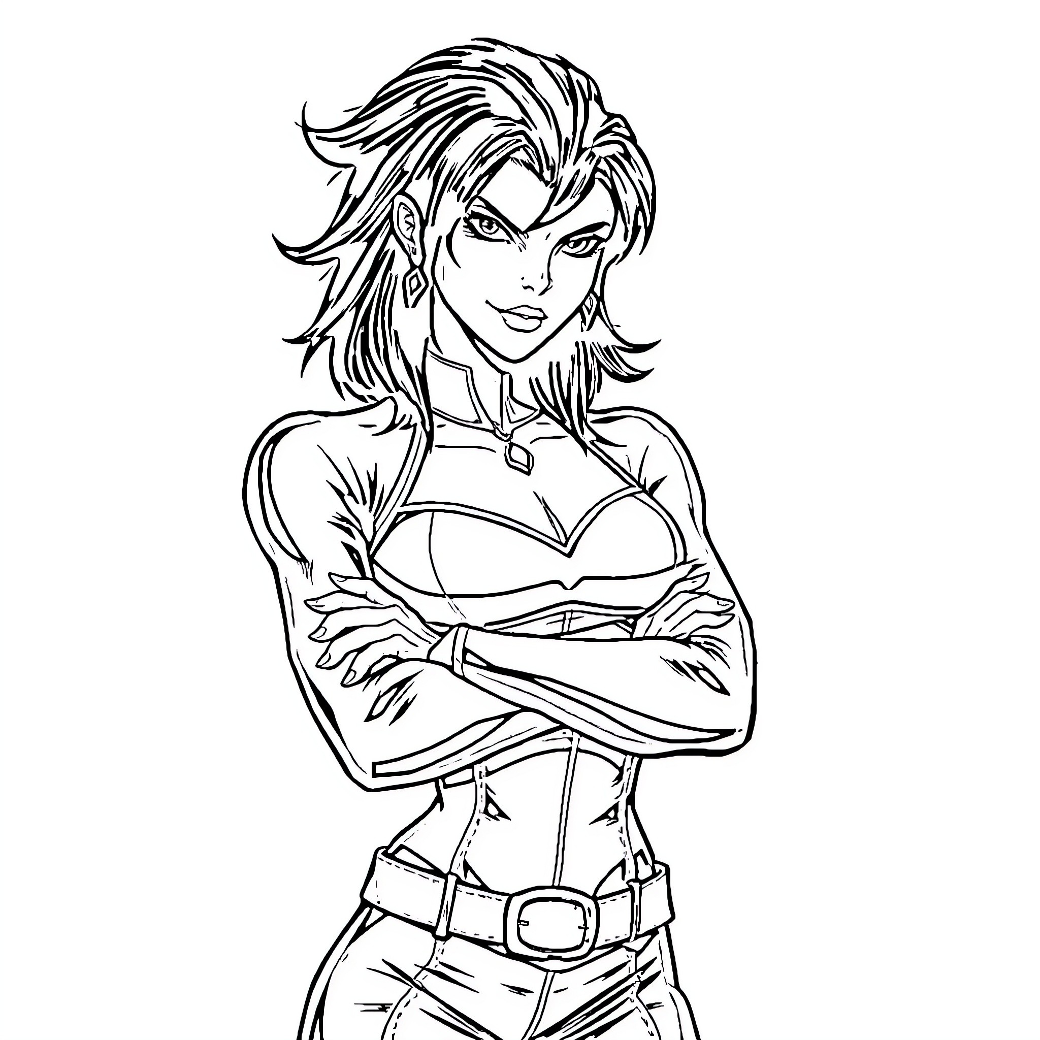 Manon Blackbeak - Fierce and Determined Coloring Page (free black-and-white line drawing printable PDF for all, from beginners to advanced learners, including children, teens, adults, and seniors)