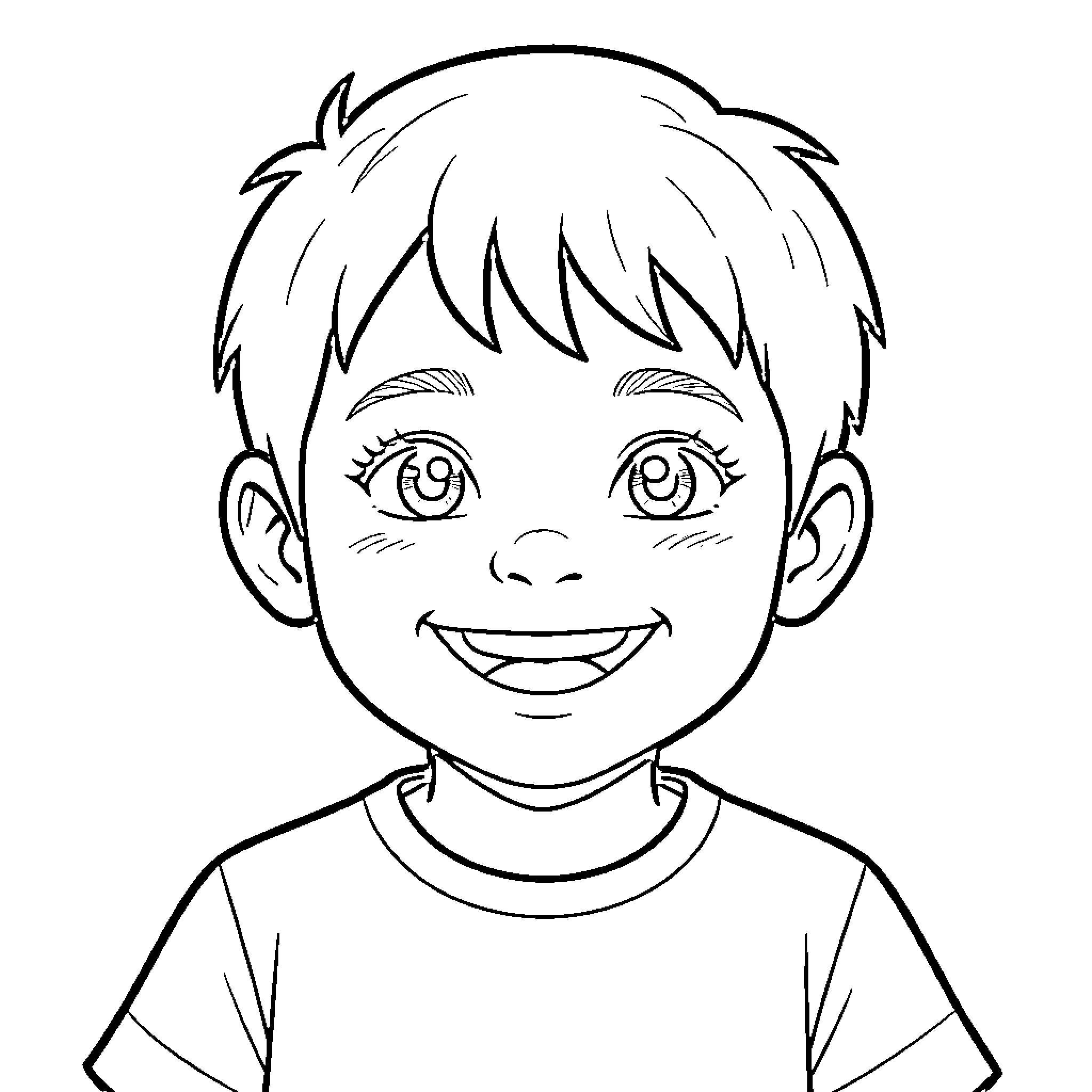 Niño expressing joyful smile Coloring Page (free black-and-white line drawing printable PDF for all, from beginners to advanced learners, including children, teens, adults, and seniors)
