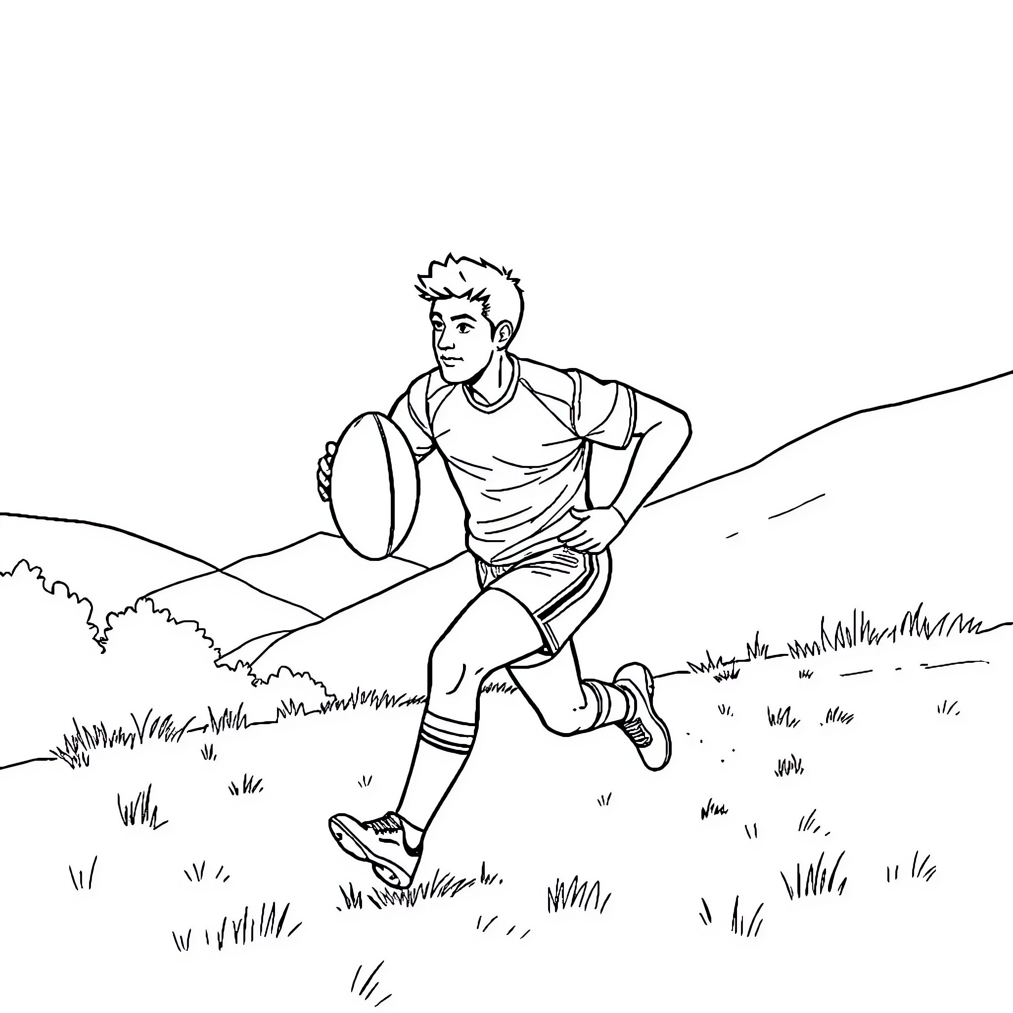 Macron plays rugby on the field Coloring Page (free black-and-white line drawing printable PDF for all, from beginners to advanced learners, including children, teens, adults, and seniors)
