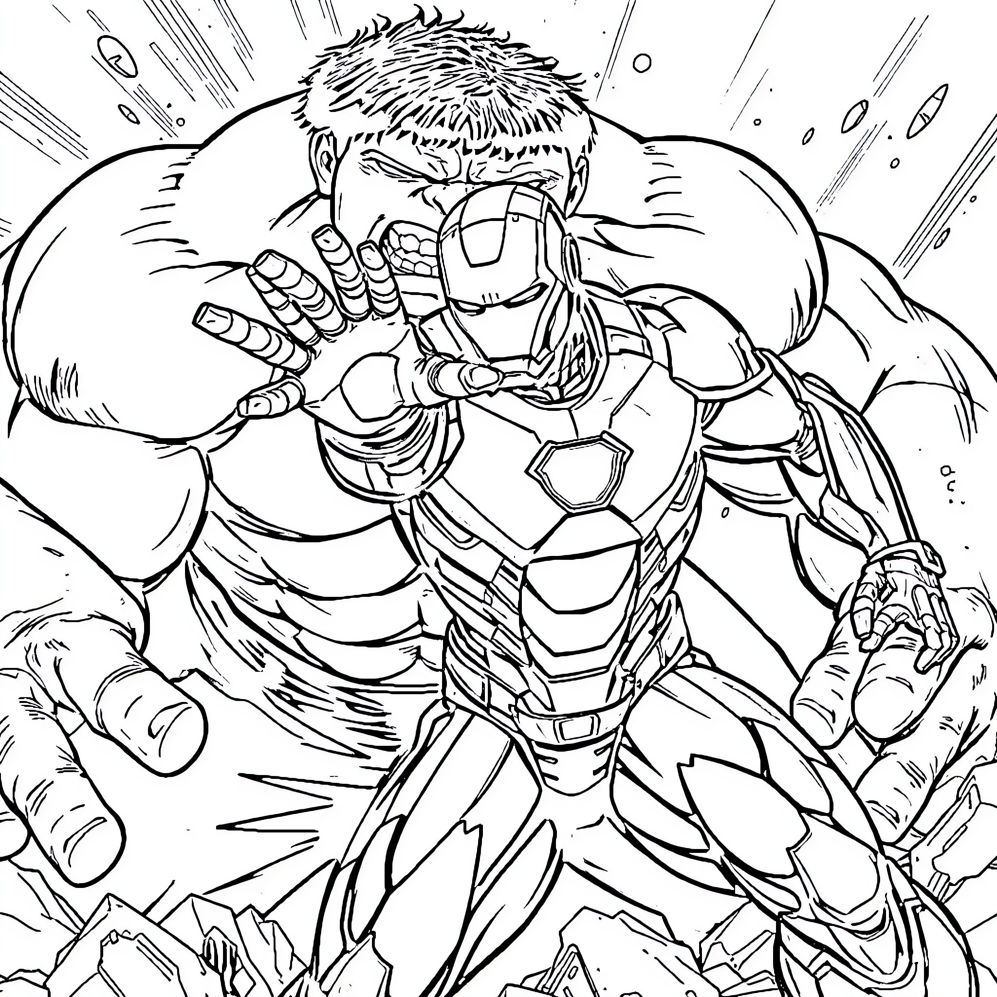 Ironman Charging into Action with Determination Coloring Page (free black-and-white line drawing printable PDF for all, from beginners to advanced learners, including children, teens, adults, and seniors)