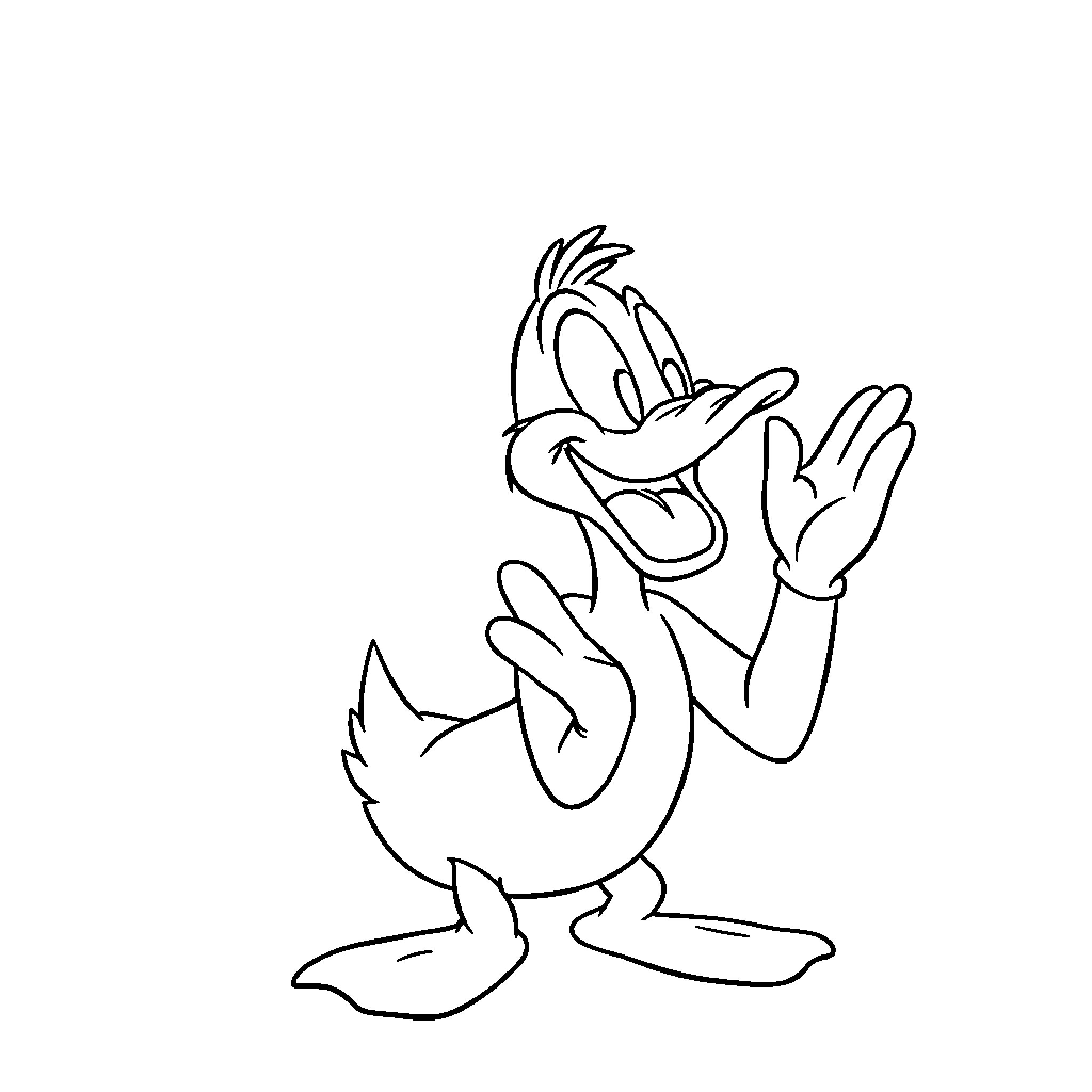 Daffy Duck doing a silly gesture Coloring Page (free black-and-white line drawing printable PDF for all, from beginners to advanced learners, including children, teens, adults, and seniors)