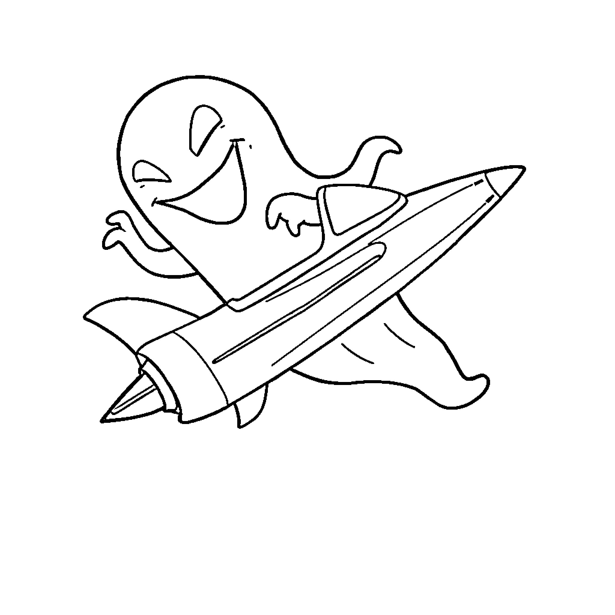 Slimer riding a surfboard Coloring Page (free black-and-white line drawing printable PDF for all, from beginners to advanced learners, including children, teens, adults, and seniors)