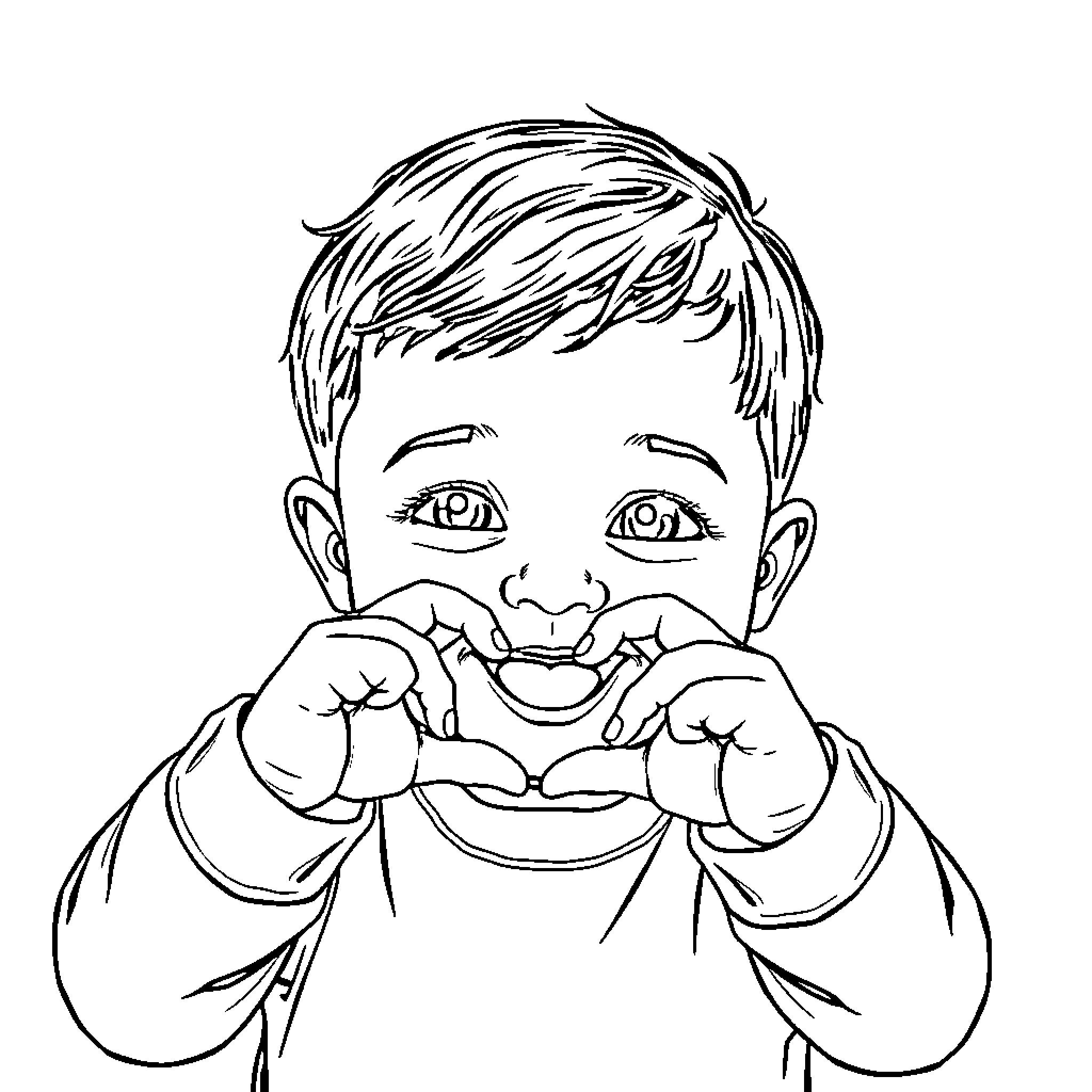 Baby enjoying a funny expression Coloring Page (free black-and-white line drawing printable PDF for all, from beginners to advanced learners, including children, teens, adults, and seniors)