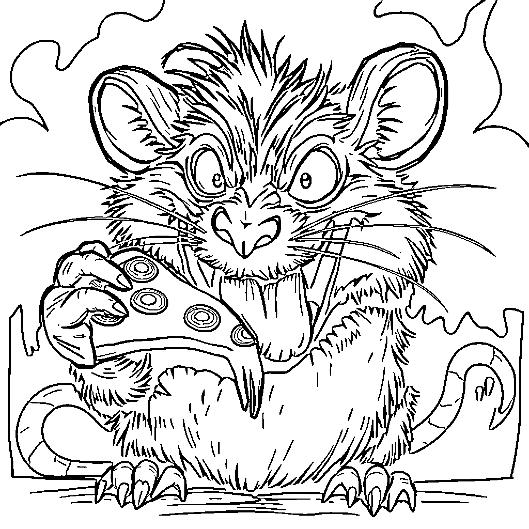 Rat playing video game intensely Coloring Page (free black-and-white line drawing printable PDF for all, from beginners to advanced learners, including children, teens, adults, and seniors)