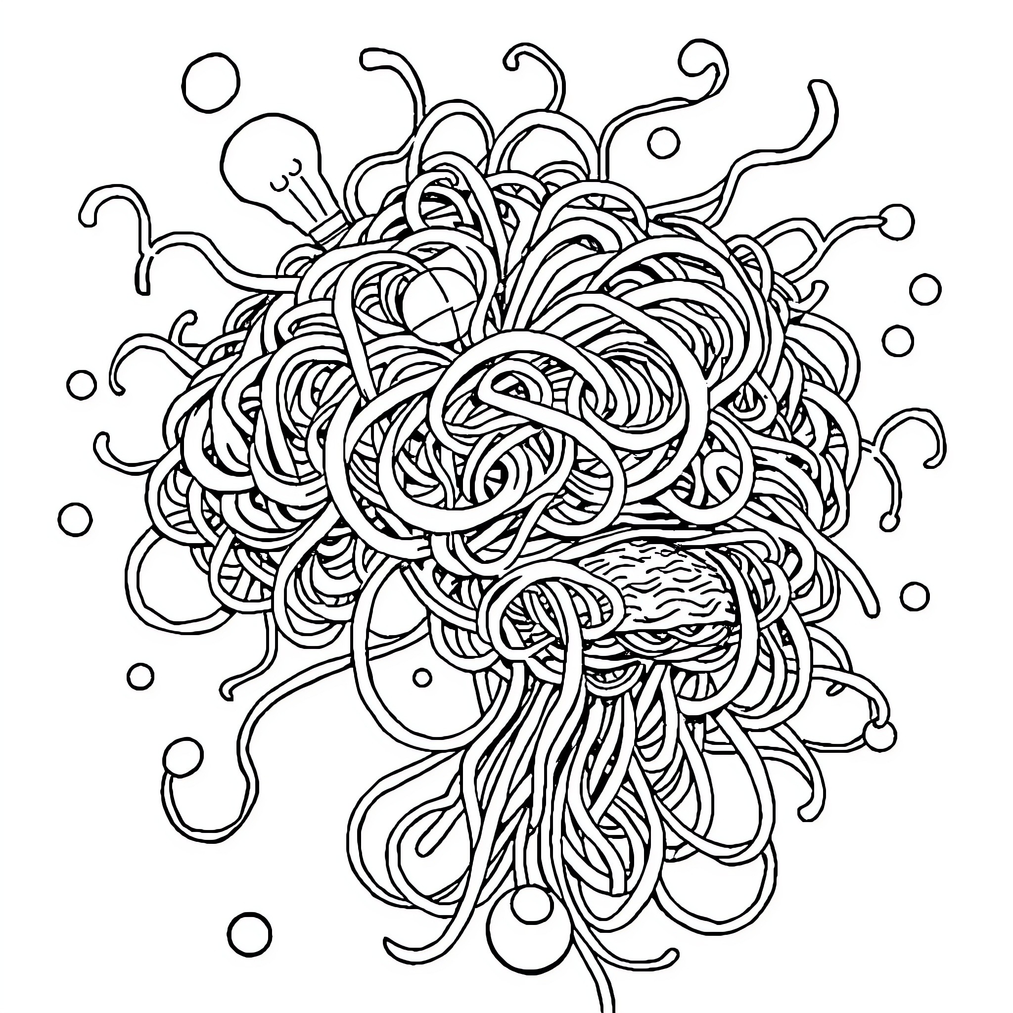 Brainrot: Chaotic Tangles and Swirls Coloring Page (free black-and-white line drawing printable PDF for all, from beginners to advanced learners, including children, teens, adults, and seniors)