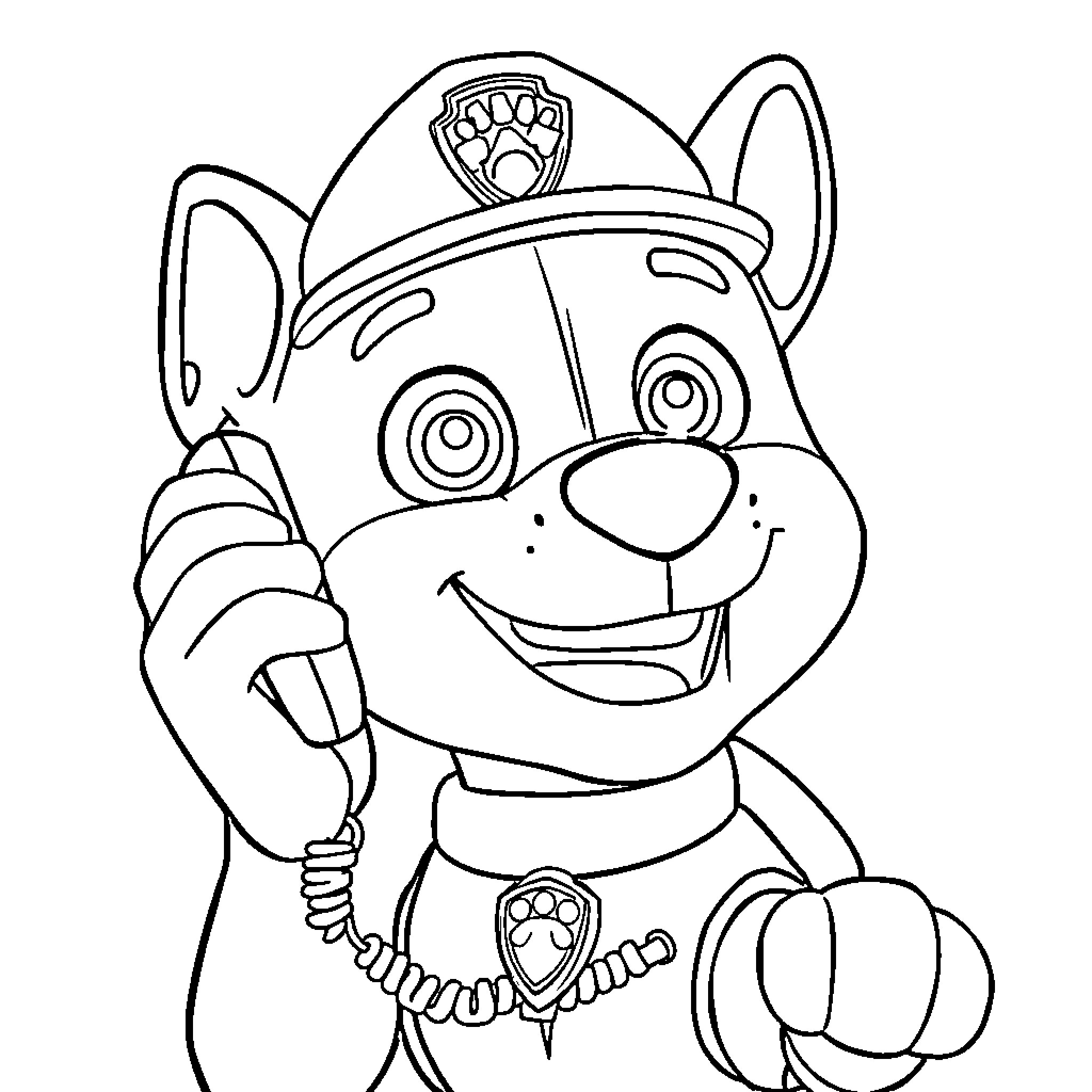 Marshall's Happy Rescue Adventure Coloring Page (free black-and-white line drawing printable PDF for all, from beginners to advanced learners, including children, teens, adults, and seniors)