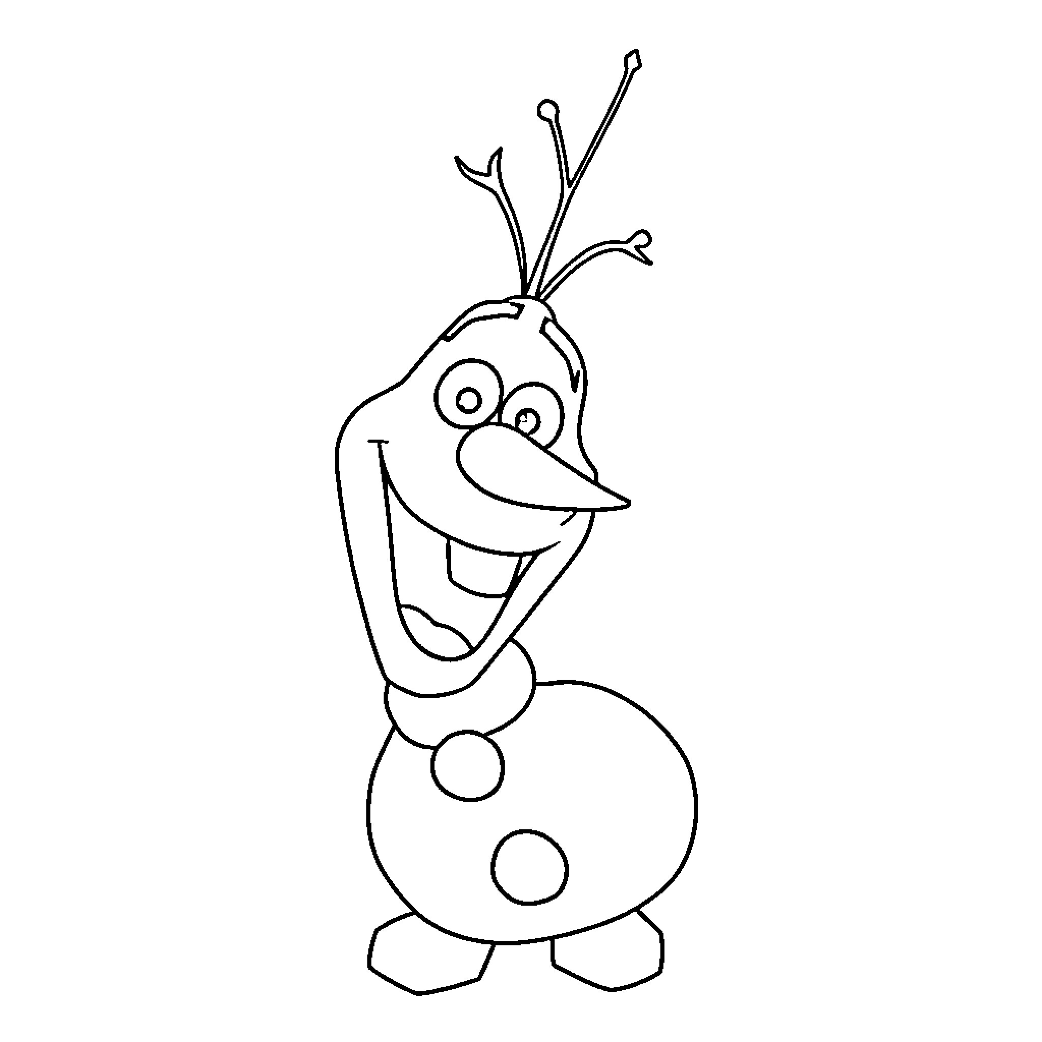 Olaf the snowman happily smiling Coloring Page (free black-and-white line drawing printable PDF for all, from beginners to advanced learners, including children, teens, adults, and seniors)