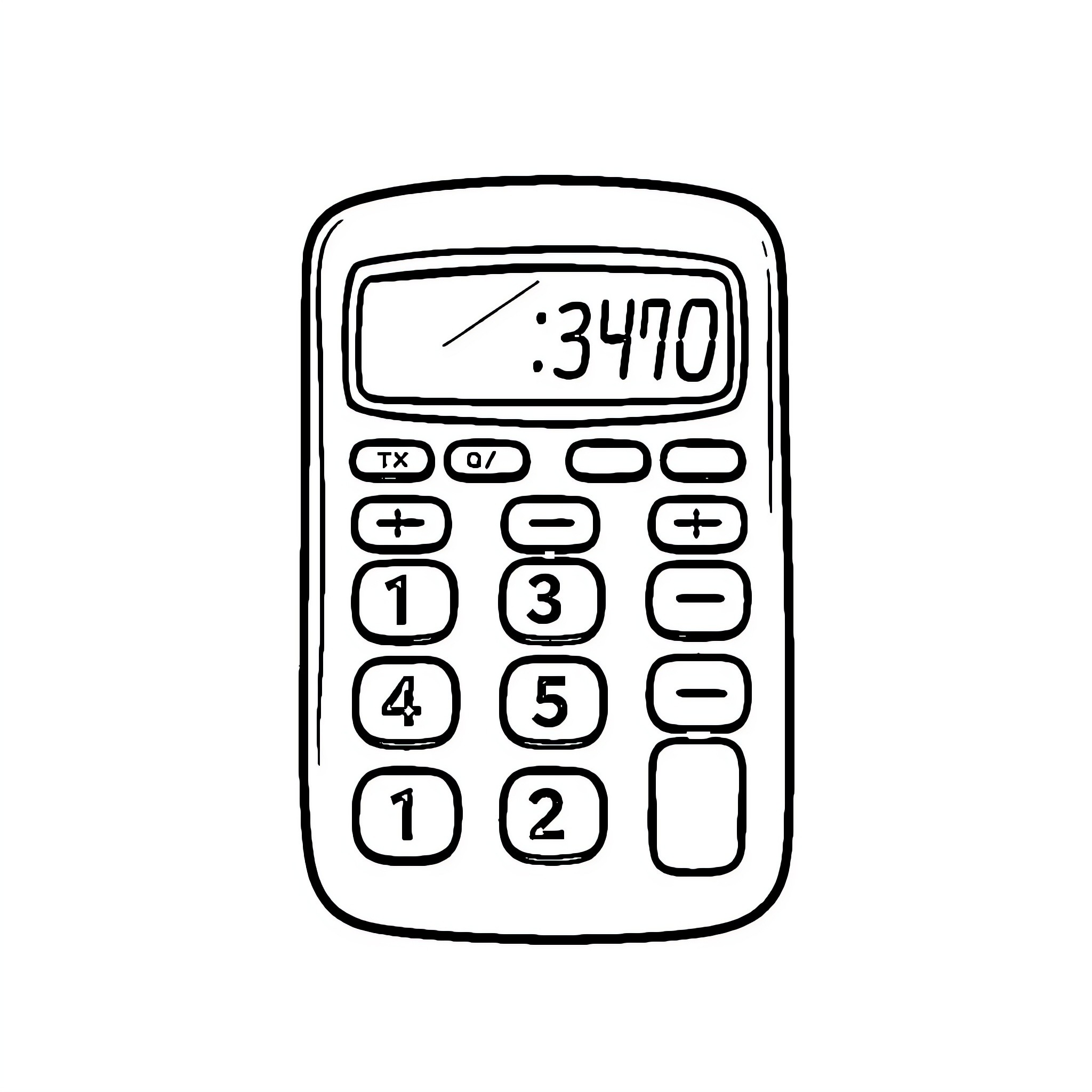 Calculator displaying mathematical expression Coloring Page (free black-and-white line drawing printable PDF for all, from beginners to advanced learners, including children, teens, adults, and seniors)