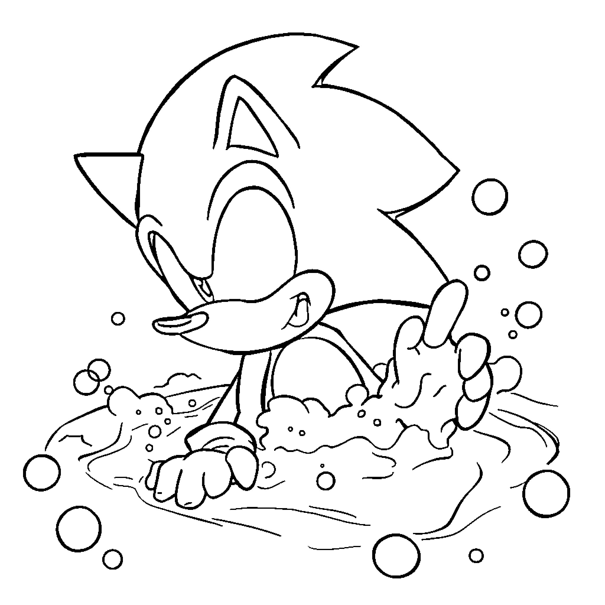 Sonic enjoying a playful underwater adventure Coloring Page (free black-and-white line drawing printable PDF for all, from beginners to advanced learners, including children, teens, adults, and seniors)