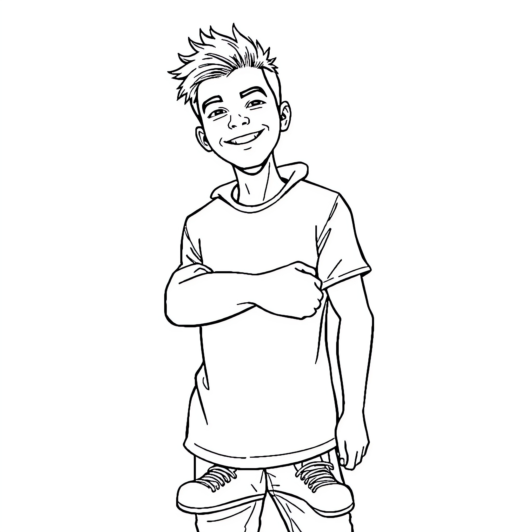 Noah Lagache smiling and posing confidently Coloring Page (free black-and-white line drawing printable PDF for all, from beginners to advanced learners, including children, teens, adults, and seniors)