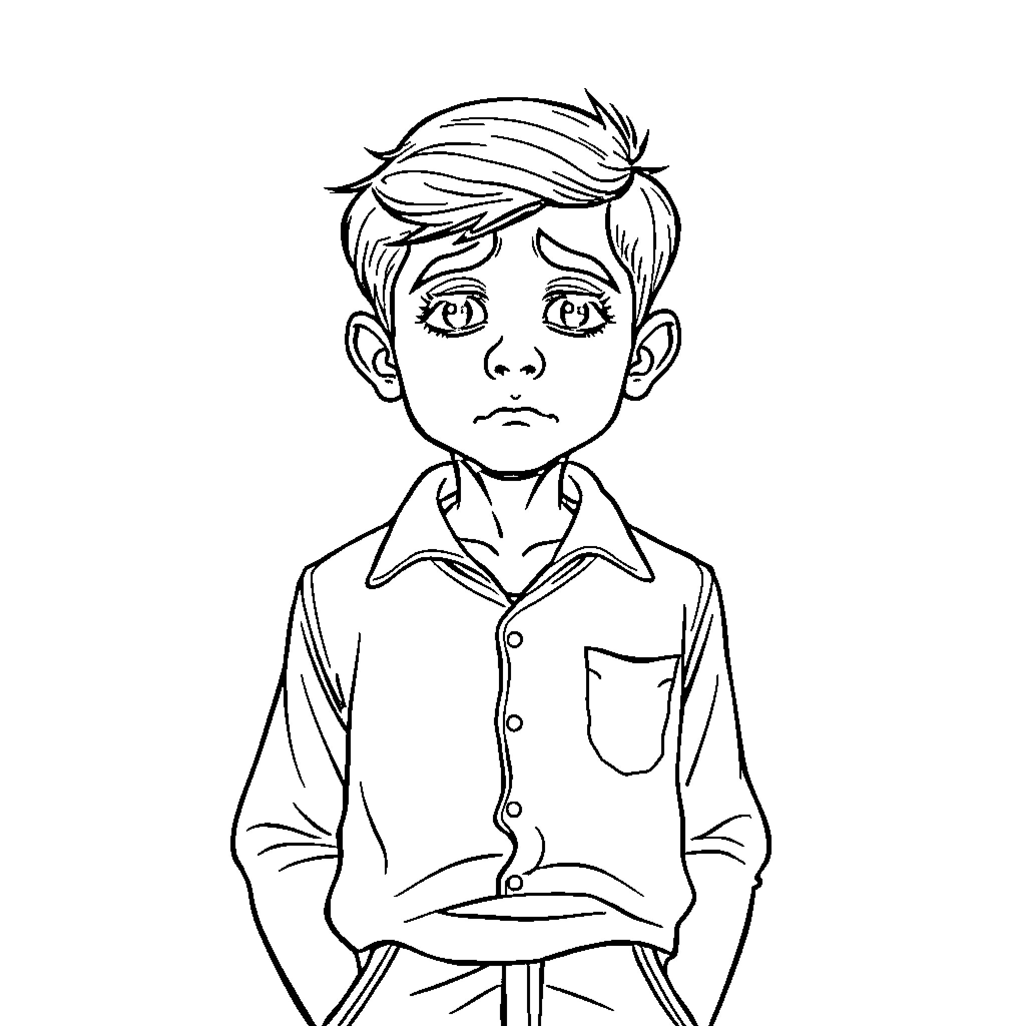 Arvind's Thoughtful Expression in Simple Attire Coloring Page (free black-and-white line drawing printable PDF for all, from beginners to advanced learners, including children, teens, adults, and seniors)