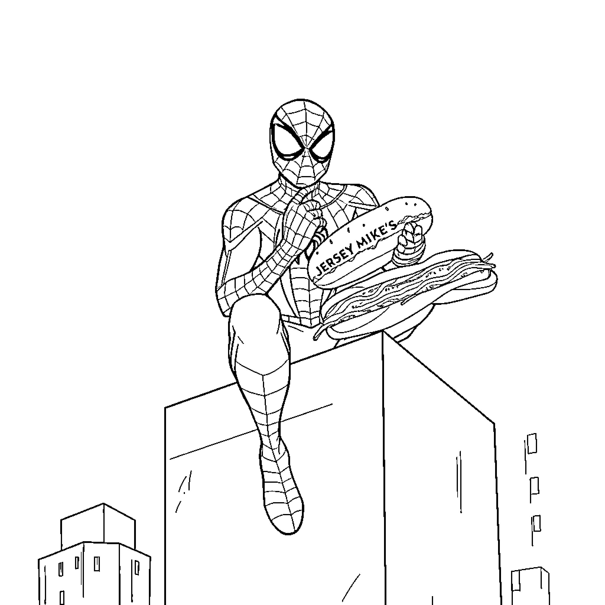Spiderman battles a giant alligator in the city Coloring Page (free black-and-white line drawing printable PDF for all, from beginners to advanced learners, including children, teens, adults, and seniors)