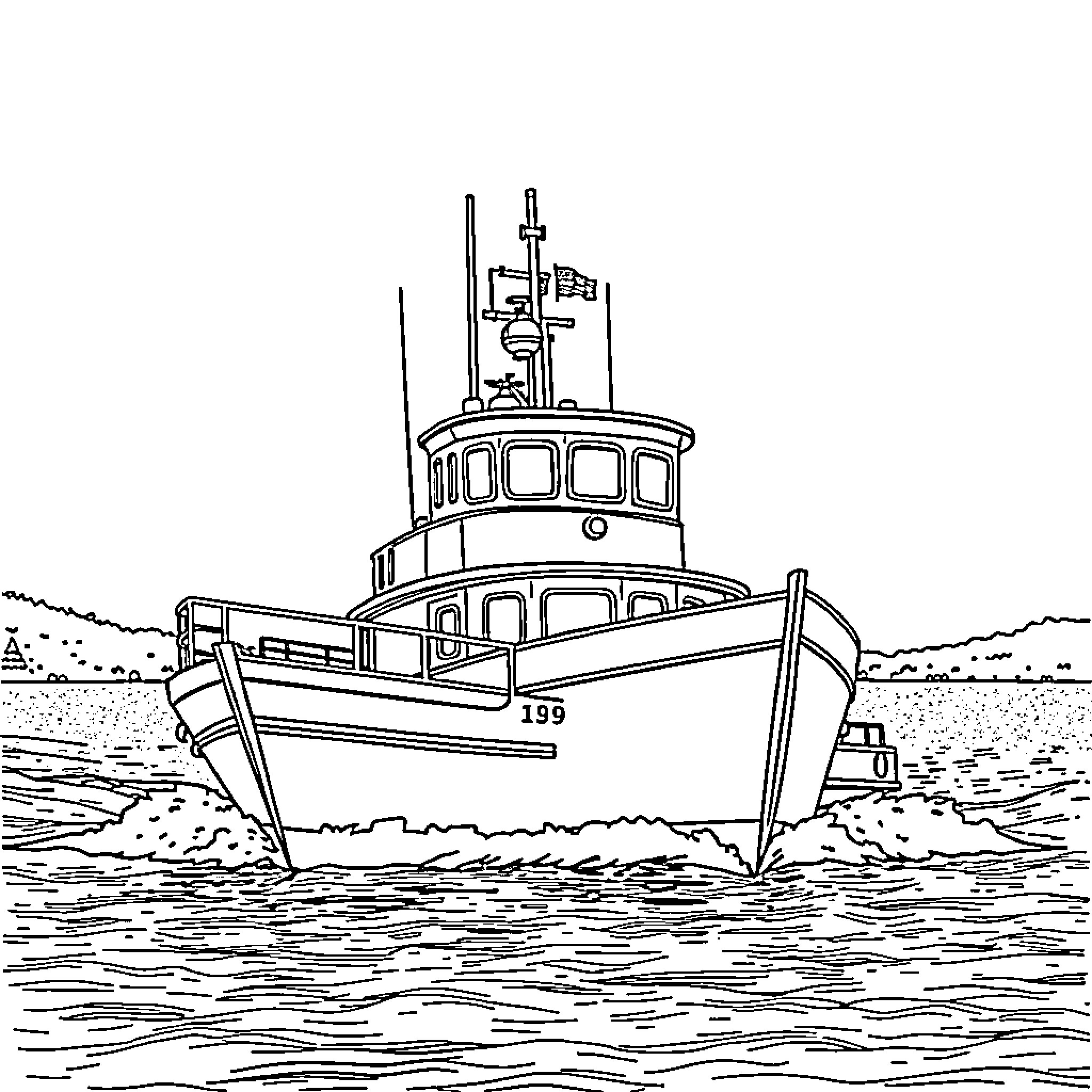 Chief Commanda II sailing on the open waters Coloring Page (free black-and-white line drawing printable PDF for all, from beginners to advanced learners, including children, teens, adults, and seniors)